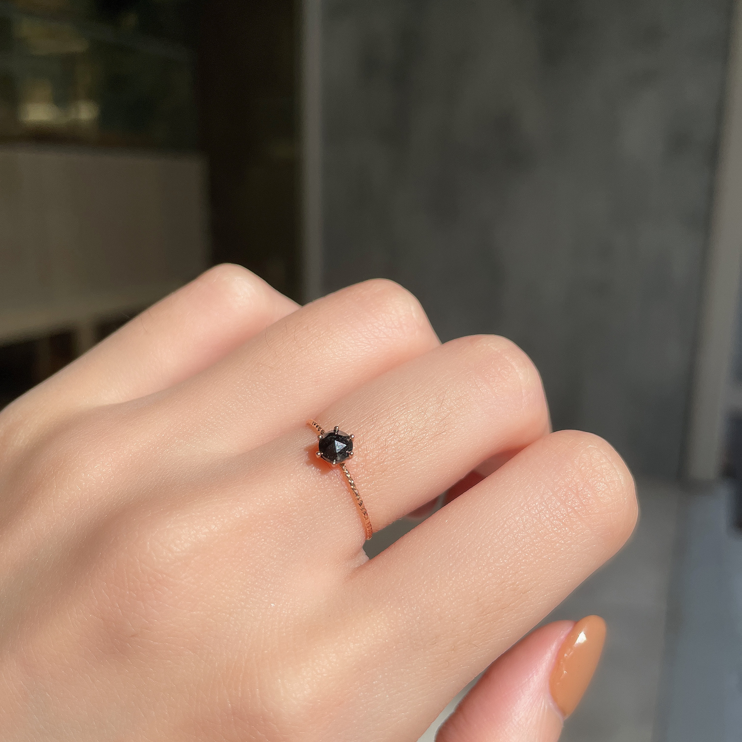 14K 六爪4mm黑鑽原礦滿天星戒指