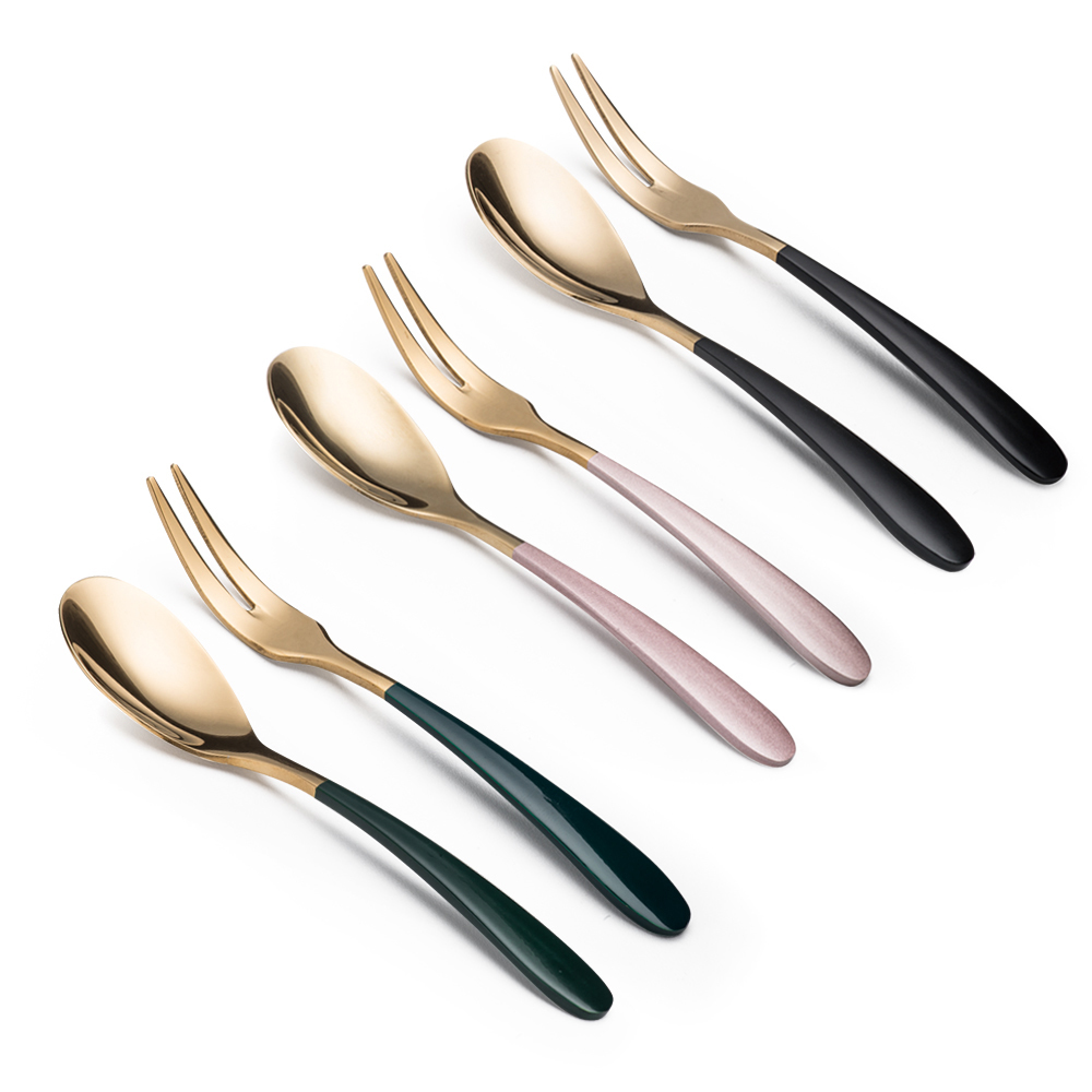 極美不鏽鋼甜品水果叉勺4件組