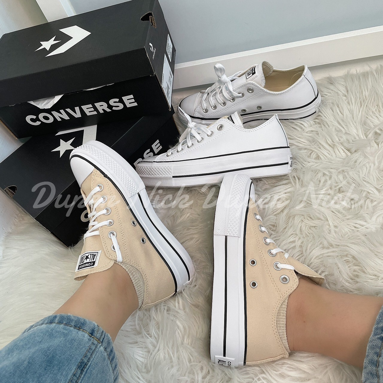 Converse  厚底低筒  奶油色