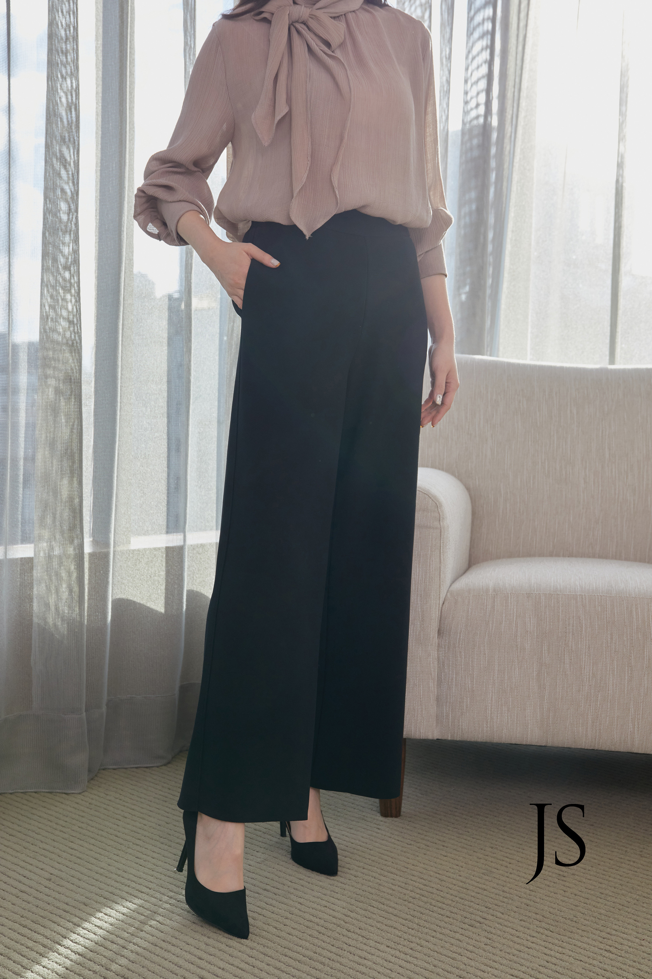 舒適面料挺版寬褲(黑)