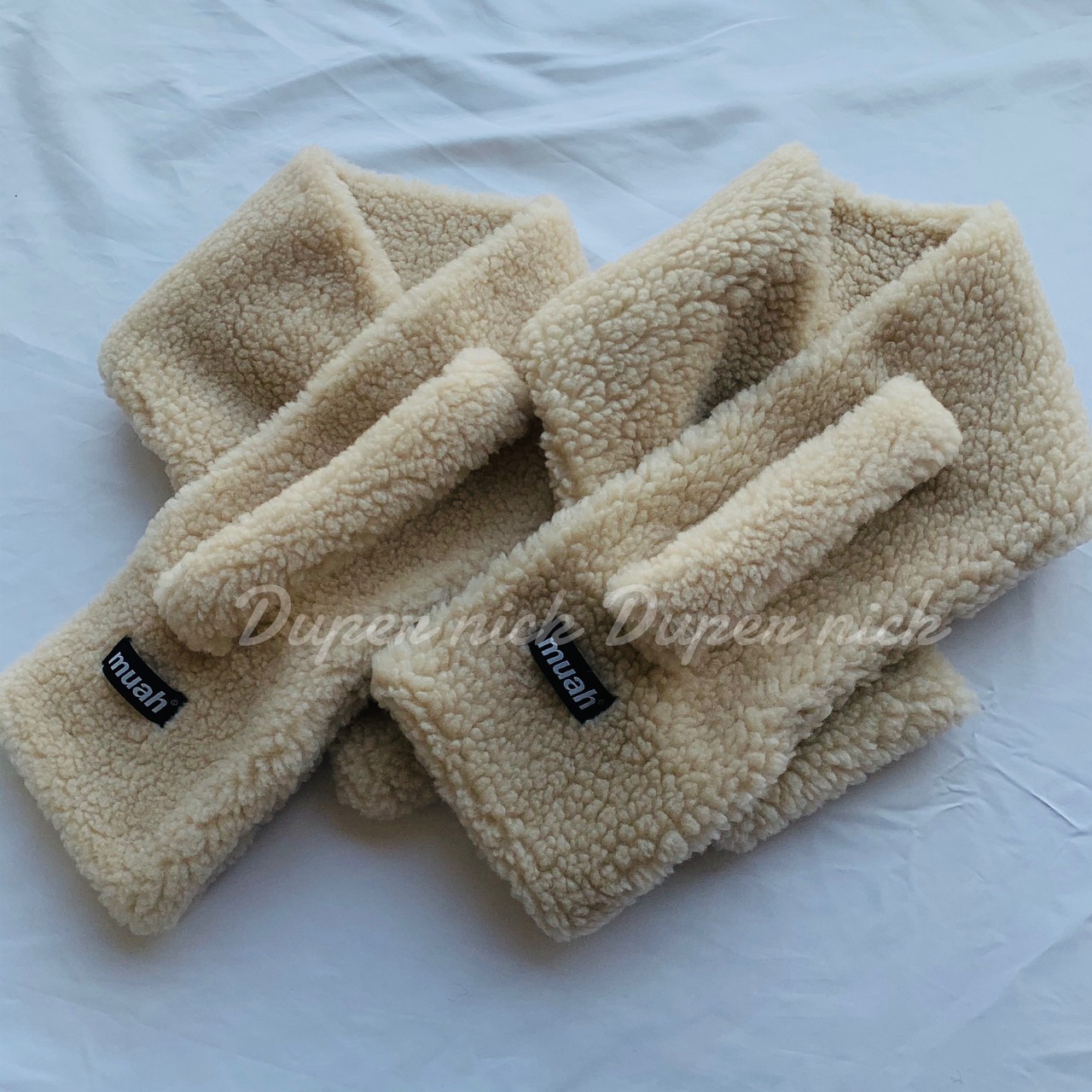 韓國 Muahmuah Logo 熊寶寶圍巾 深藍/白/卡其