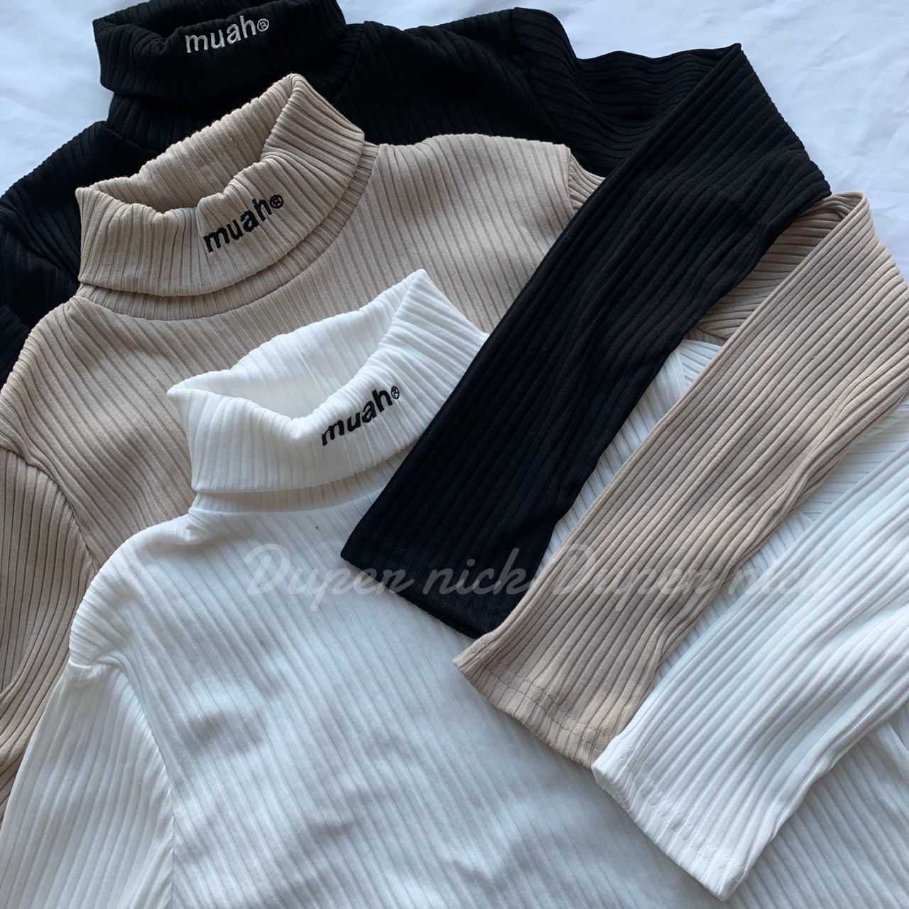 韓國 Muahmuah 高領內搭 薄長袖 黑/白/卡其