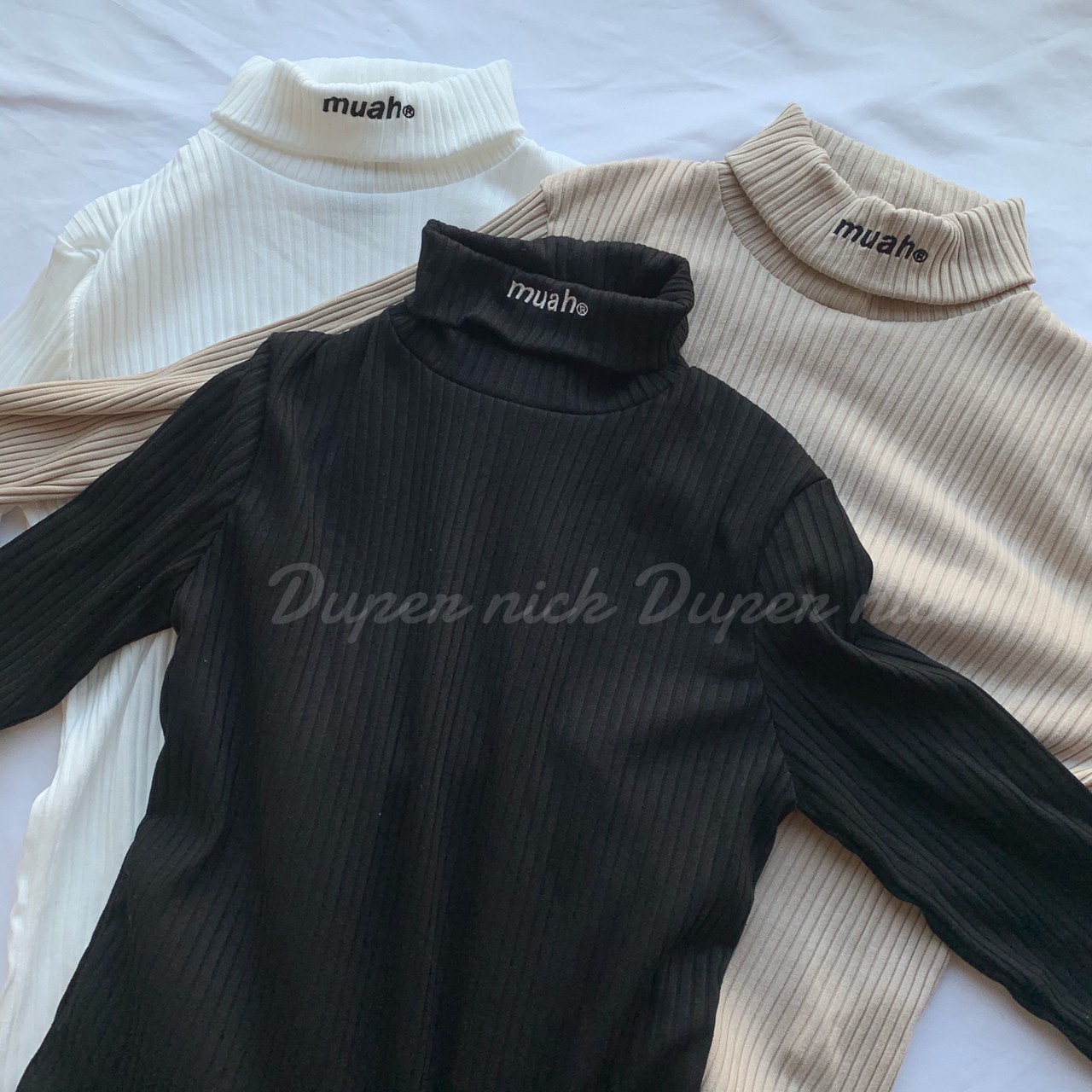 韓國 Muahmuah 高領內搭 薄長袖 黑/白/卡其