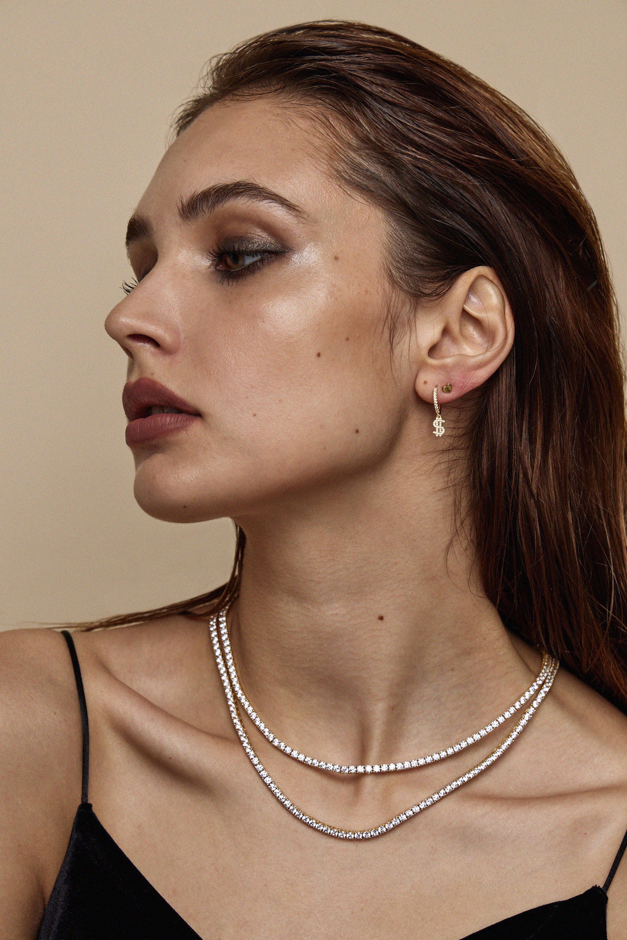 金錢滿鑽垂吊耳環(現貨)