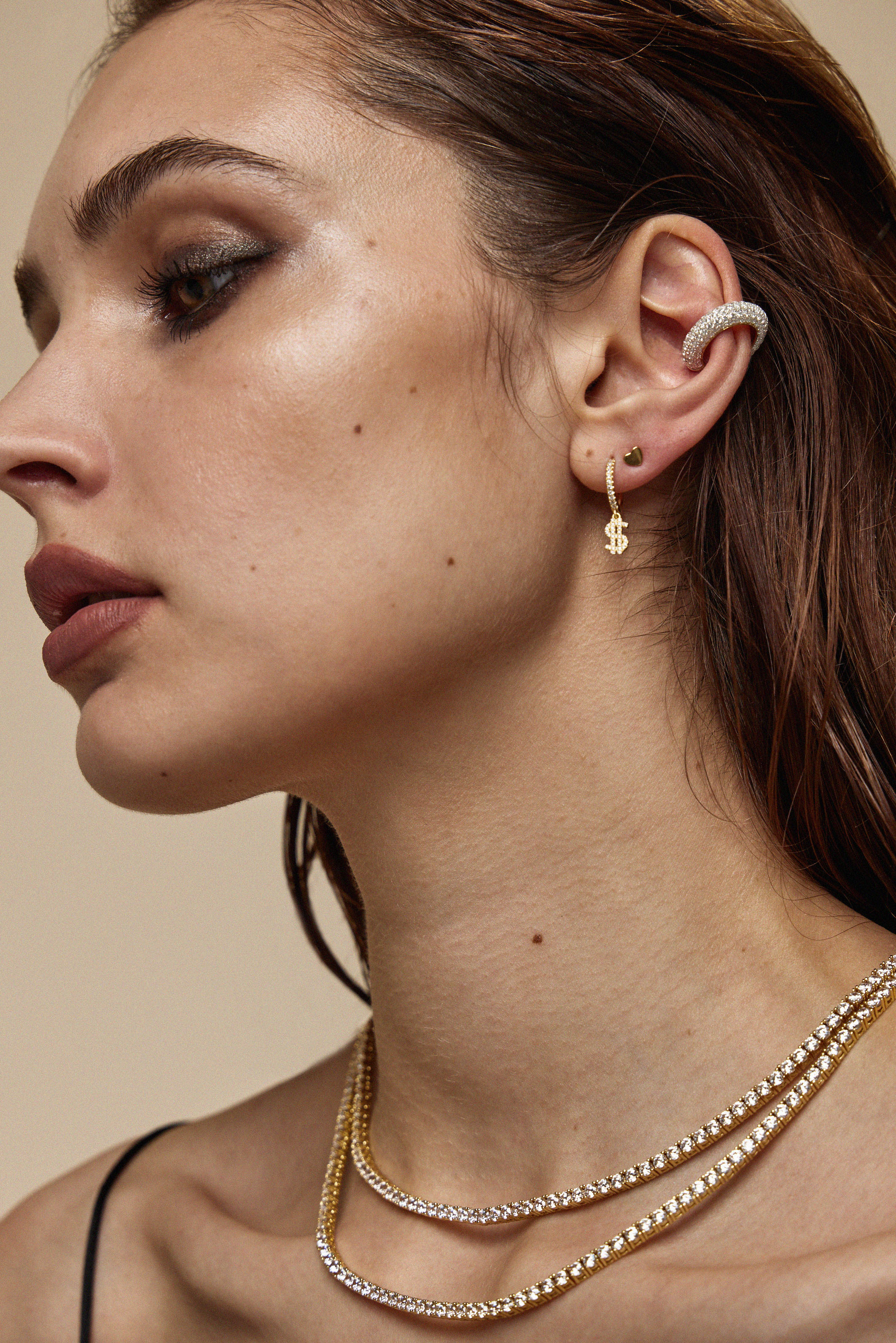 金錢滿鑽垂吊耳環(現貨)