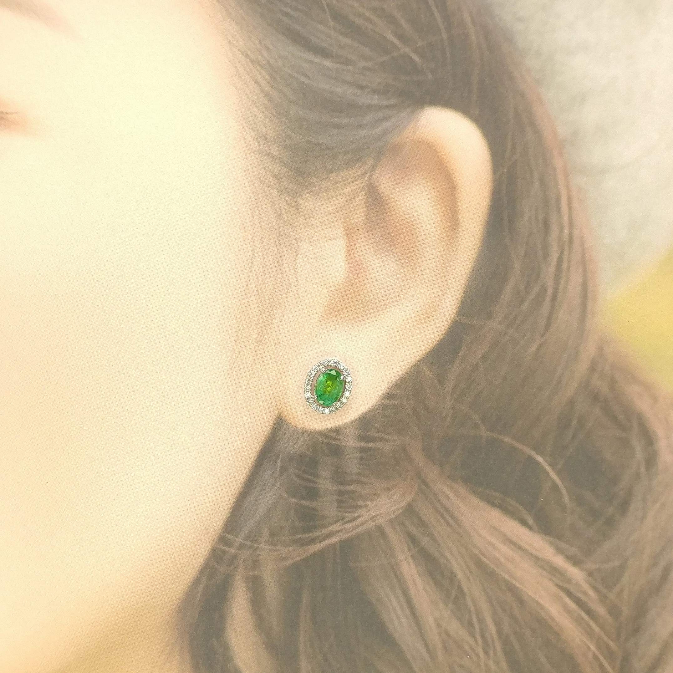 18K White Gold 1.61ct Emerald and Diamond Earrings