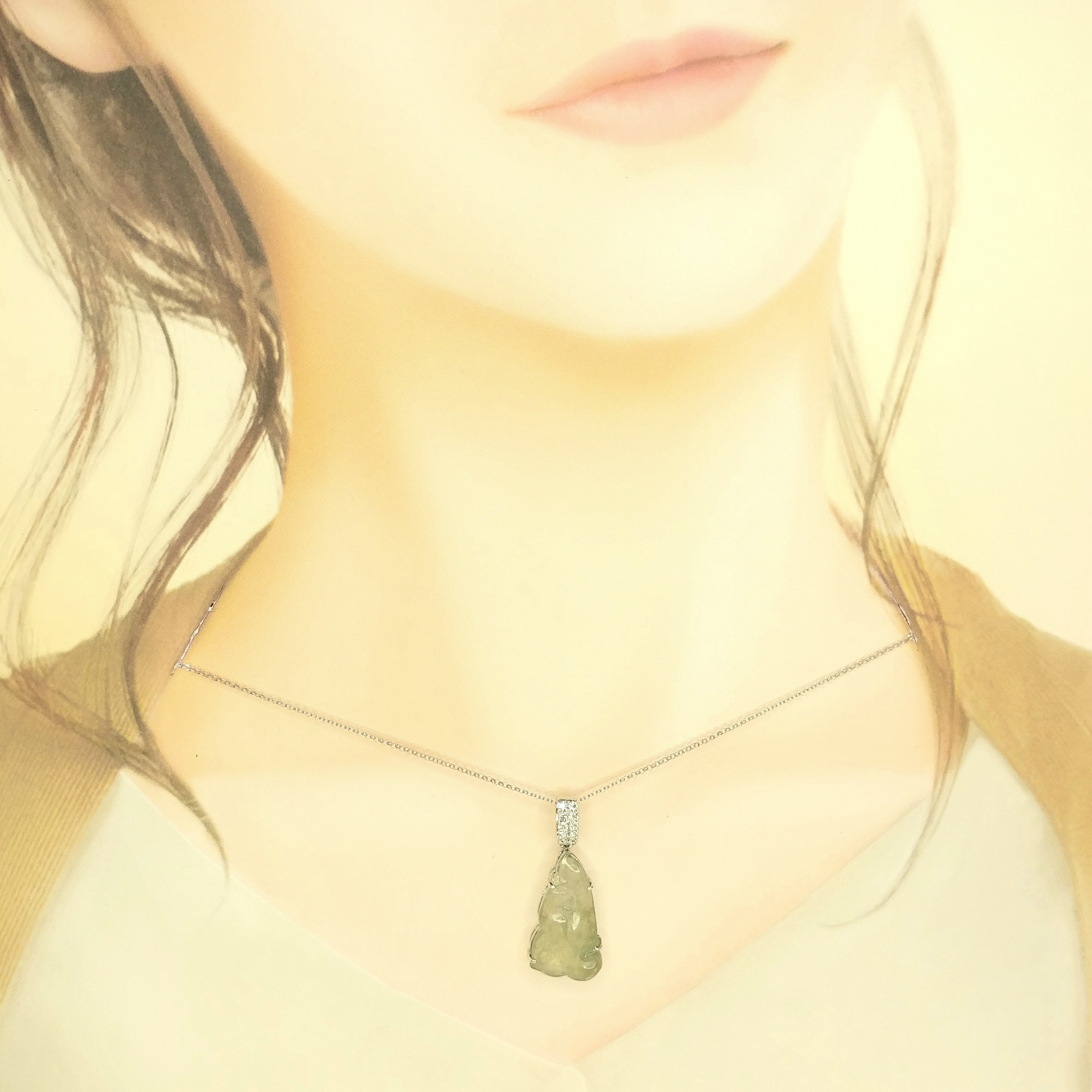 全新18K白金23份鑽石翡翠吊墜