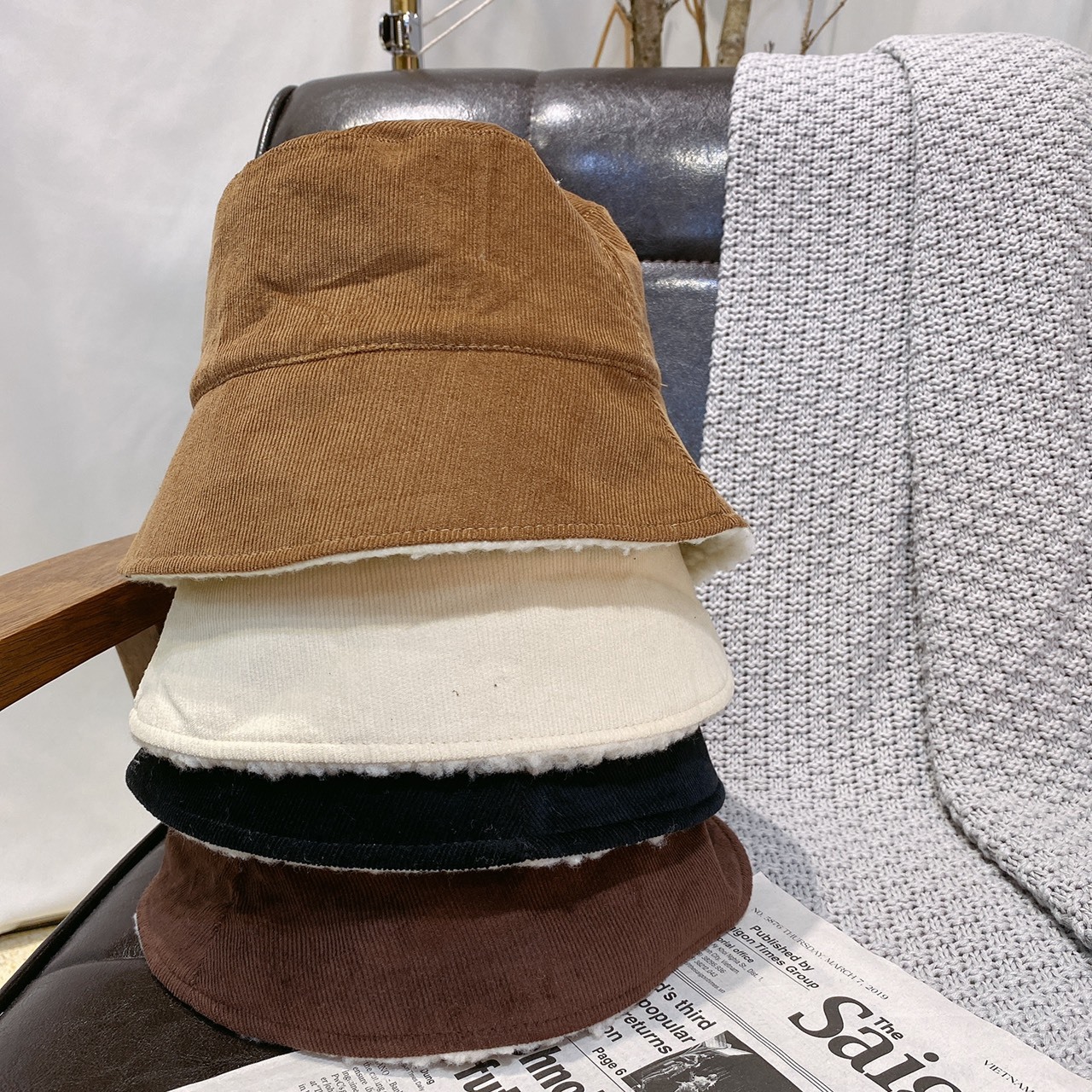 雙面戴羊羔Q毛漁夫帽/三色