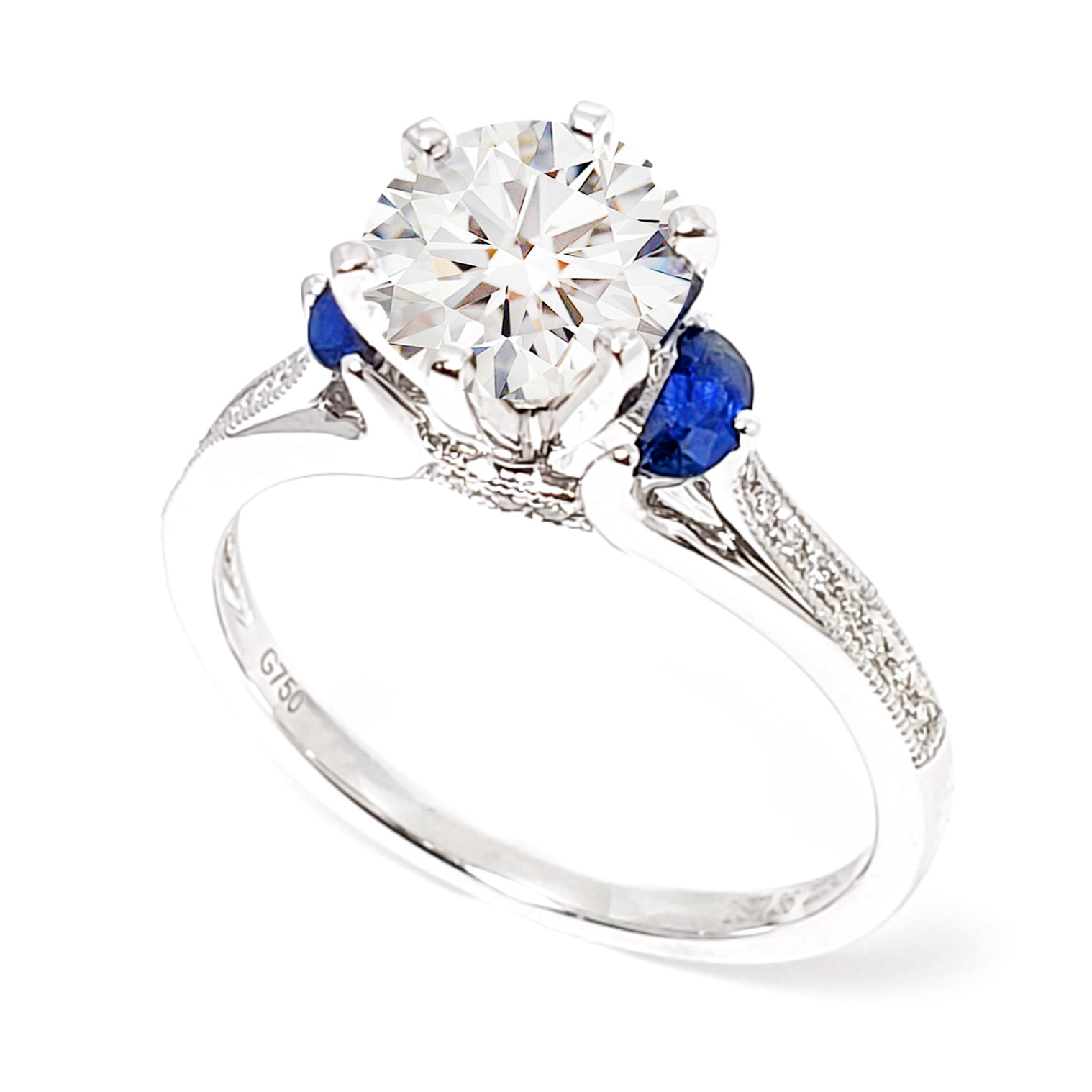 18K白金天然鑽石藍寶石戒指托(RS22RY17538A)