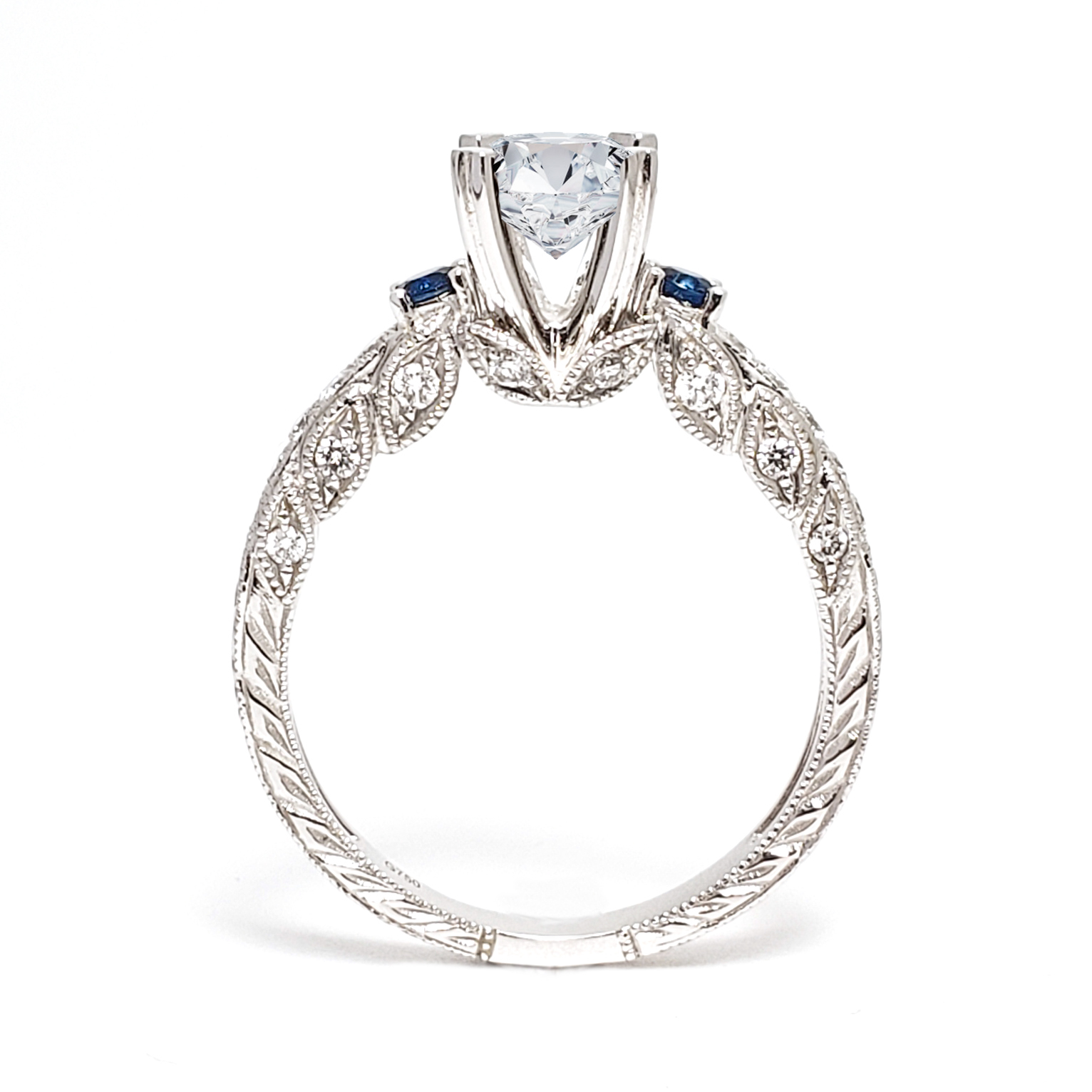 18K白金天然鑽石藍寶石戒指托(RS22RY17130)