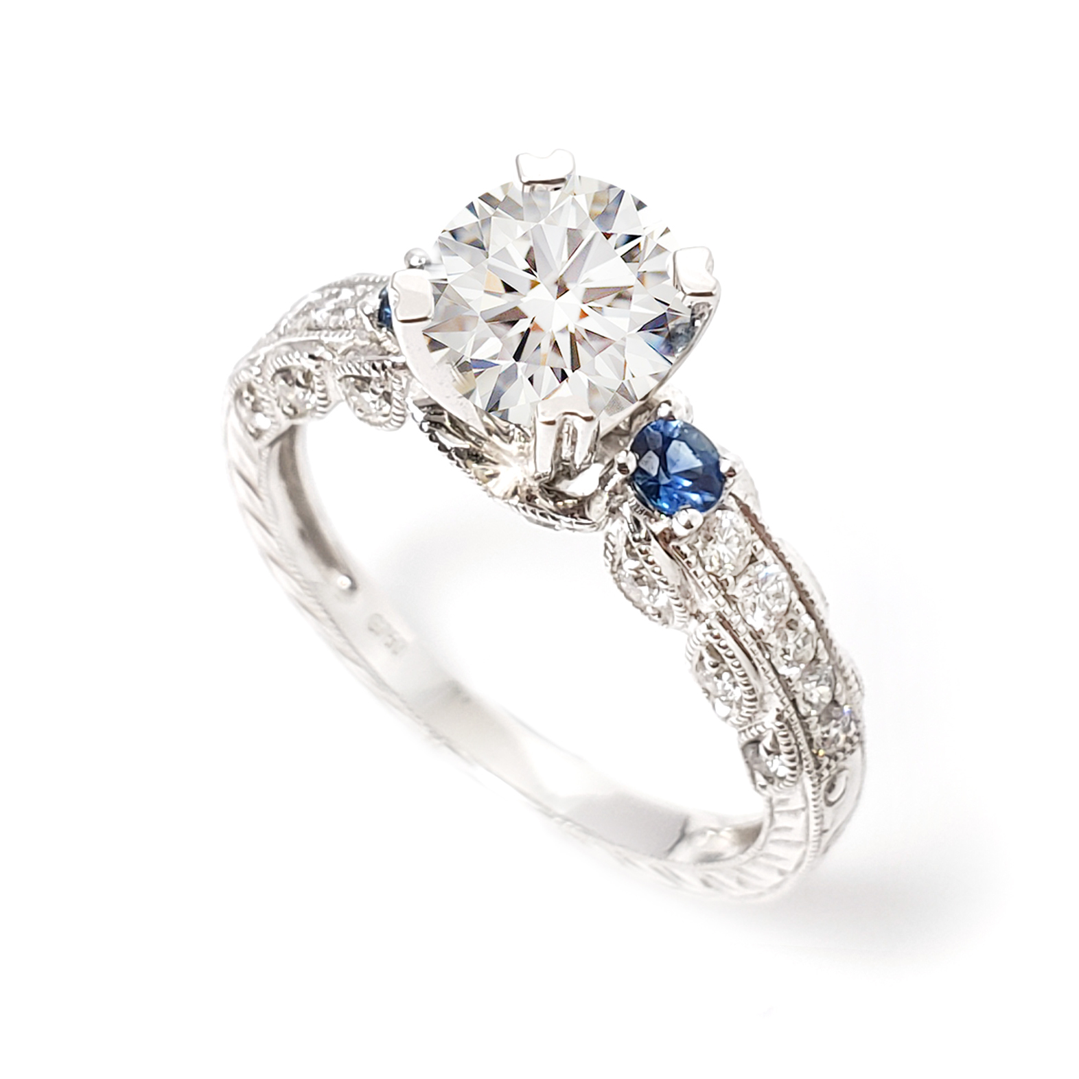 18K白金天然鑽石藍寶石戒指托(RS22RY17130)