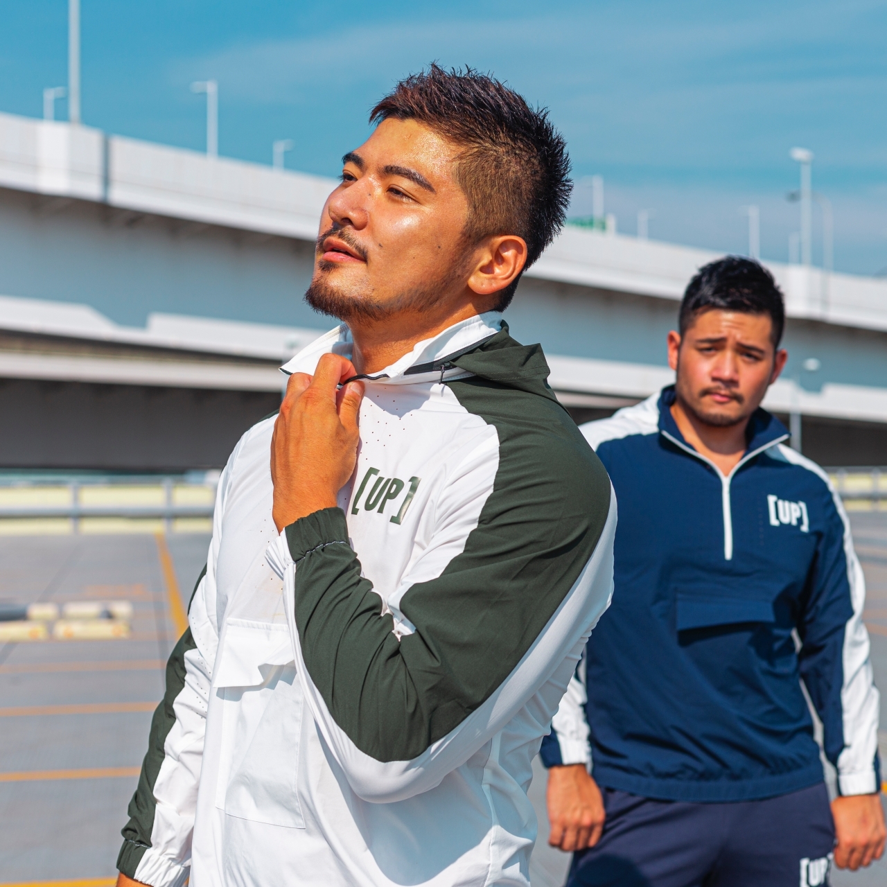 Warm UP 半拉鍊風褸 白/軍墨綠