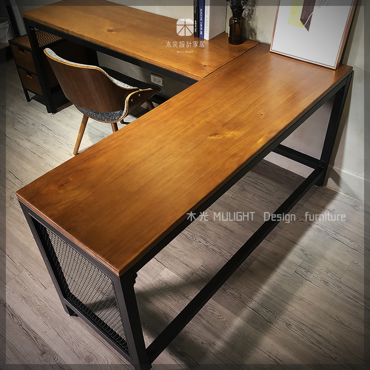 美式工業L型實用辦公桌|可訂製
