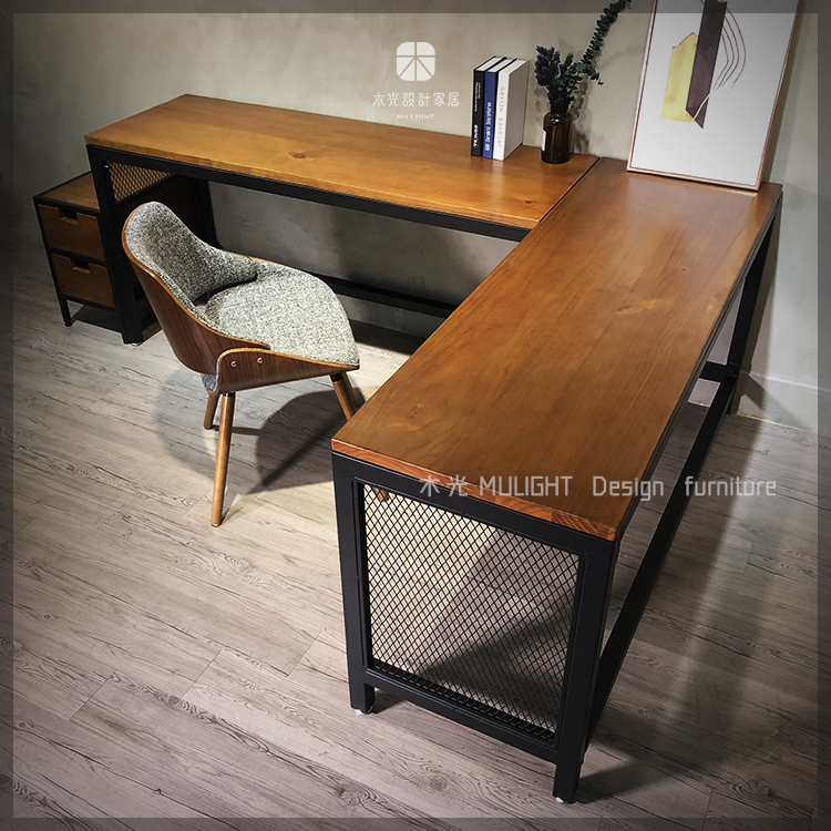 美式工業L型實用辦公桌|可訂製