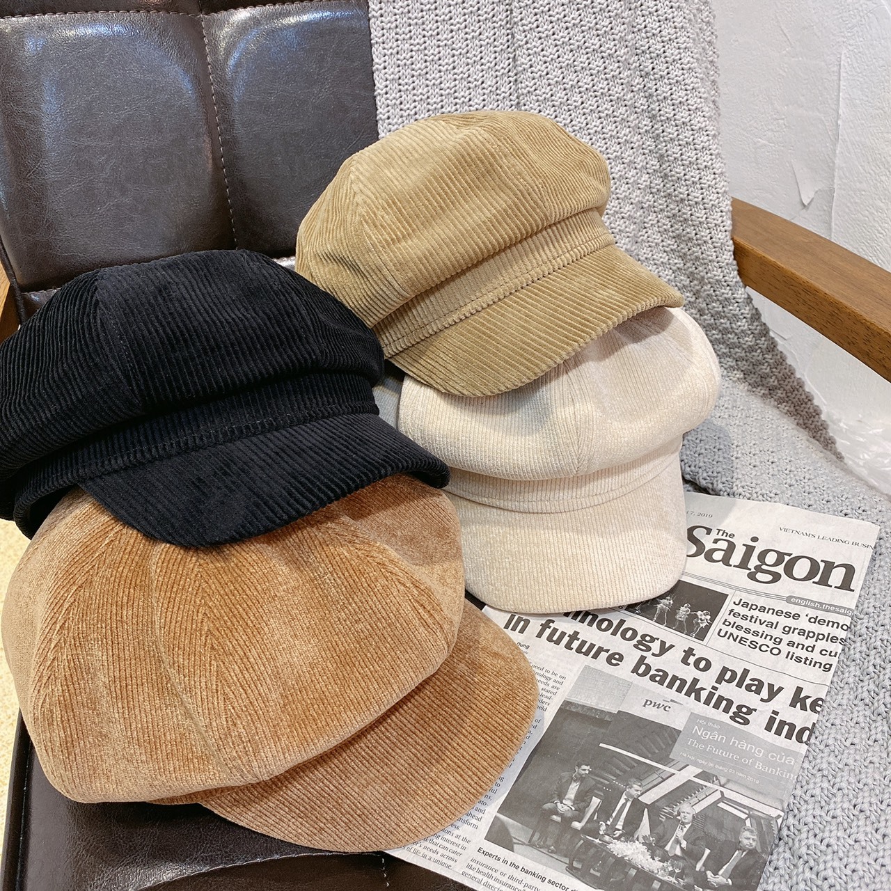 燈心絨報童帽/四色