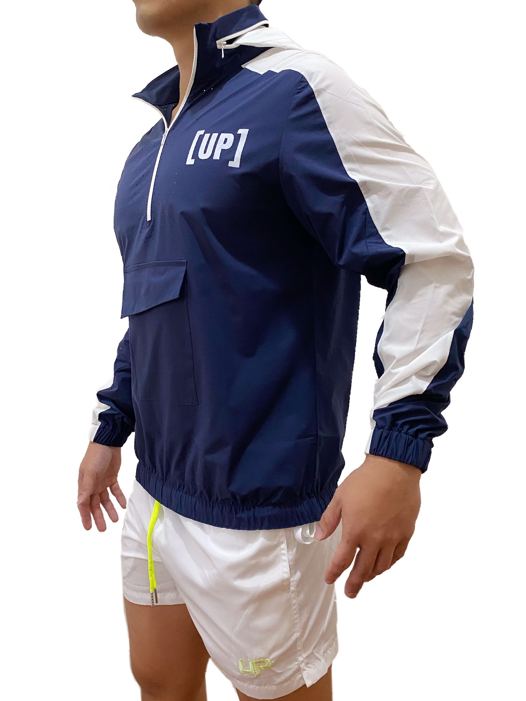 Warm UP 半拉鍊風褸酷灰色 海軍藍/白