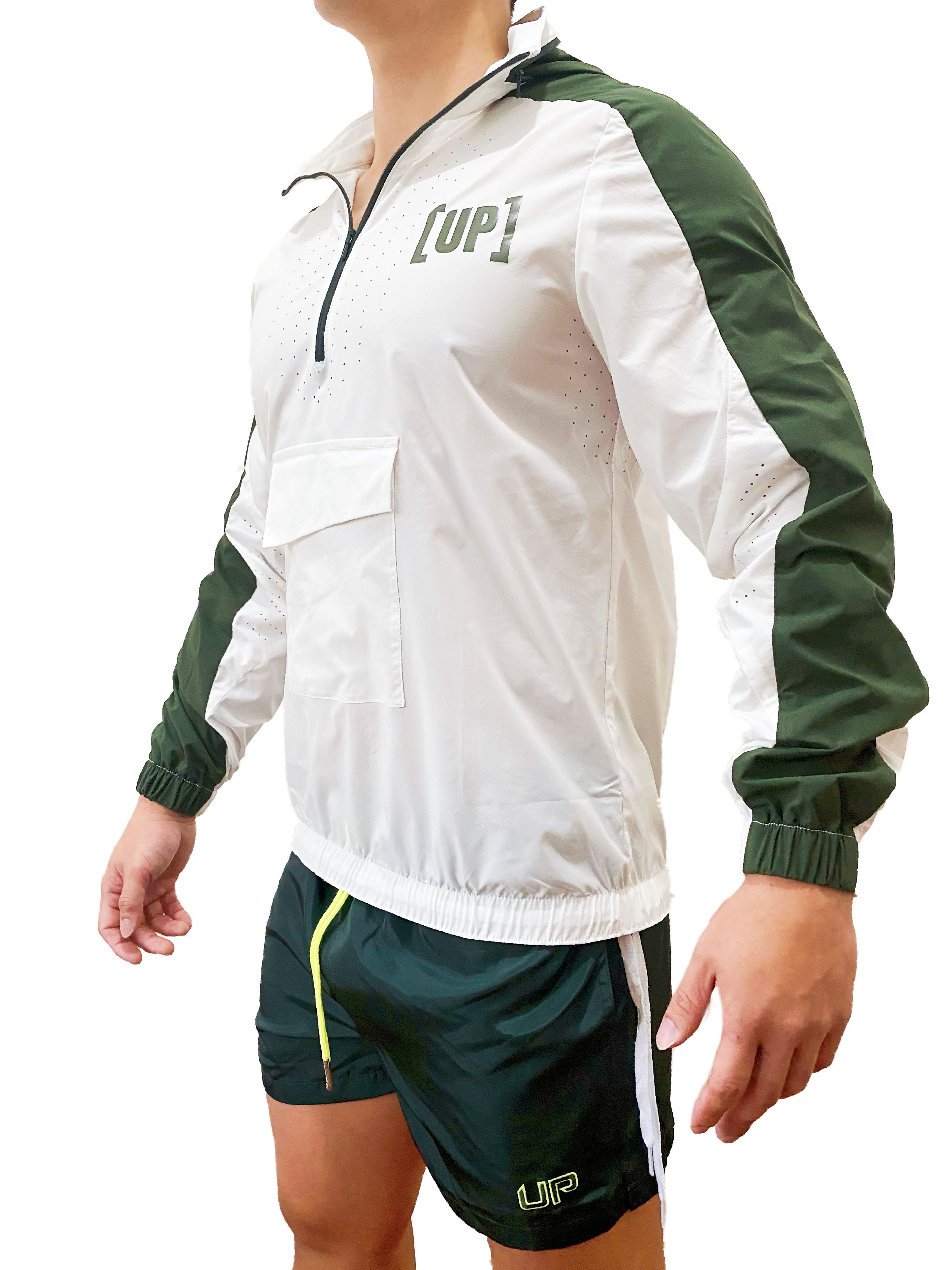 Warm UP 半拉鍊風褸 白/軍墨綠