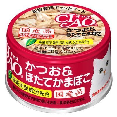 [$216限時優惠]日本CIAO 貓罐 - 鰹魚+扇貝 80G 24罐* A-13