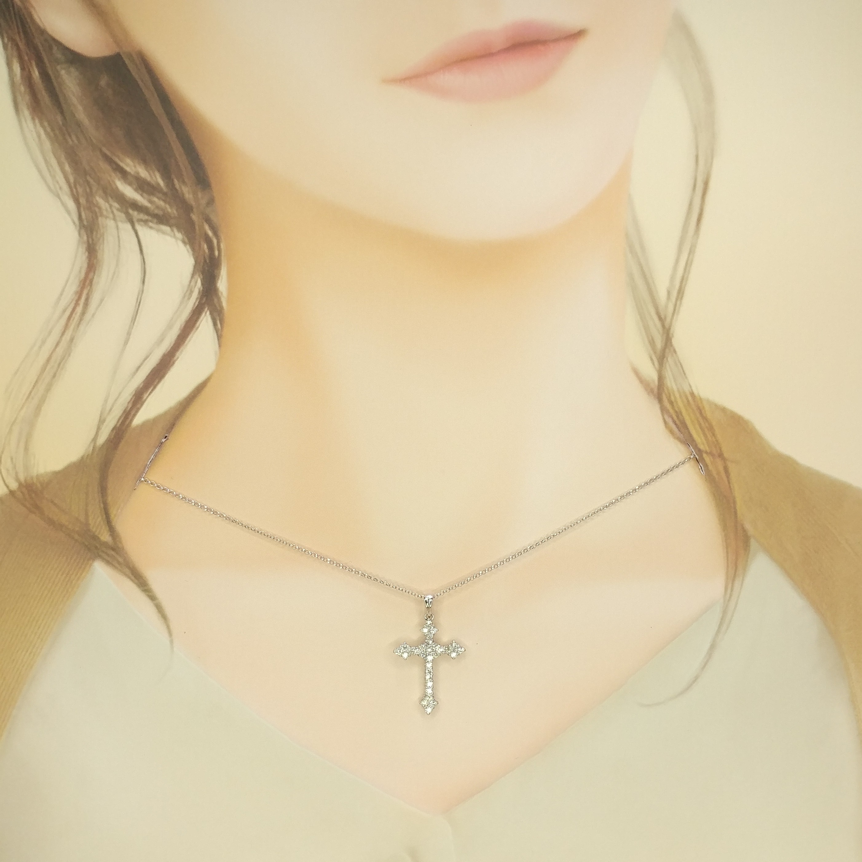 18K White Gold 0.47ct Diamond Cross Pendant