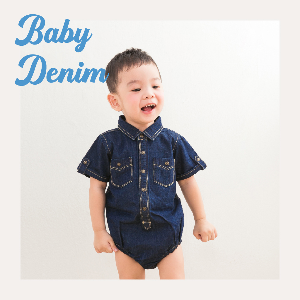 【Limitmax米樂親子】 獨家設計舒適丹寧包屁衣-深牛仔藍