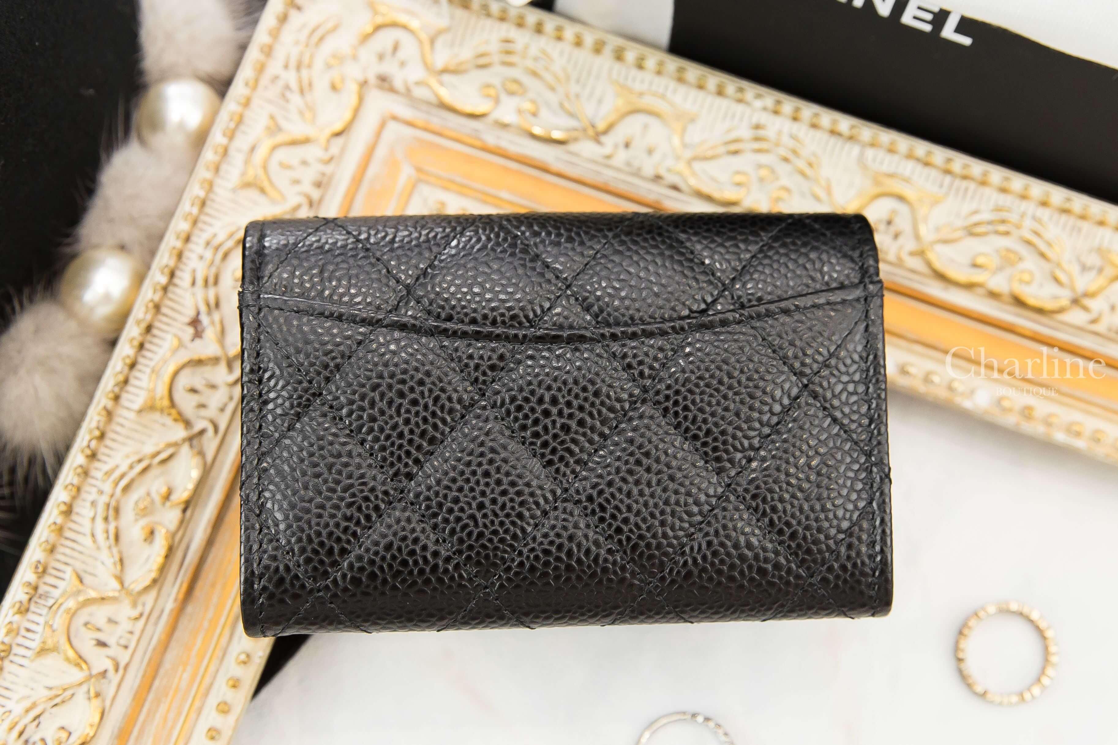 Chanel Classic Card Holder 黑色金CC荔枝菱格紋零錢夾-Charline Boutique 精品代購