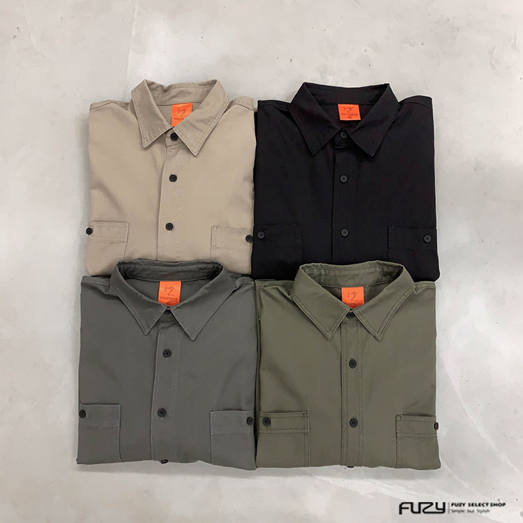 仿舊 短袖 寬鬆 工裝襯衫 情侶款 - S201338