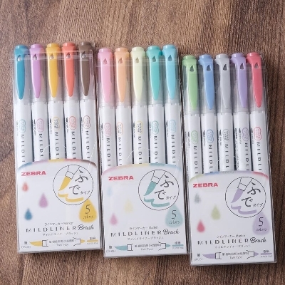 MILDLINER Brush 雙頭淡彩螢光筆 軟筆 (5色組)｜ZEBRA 日本