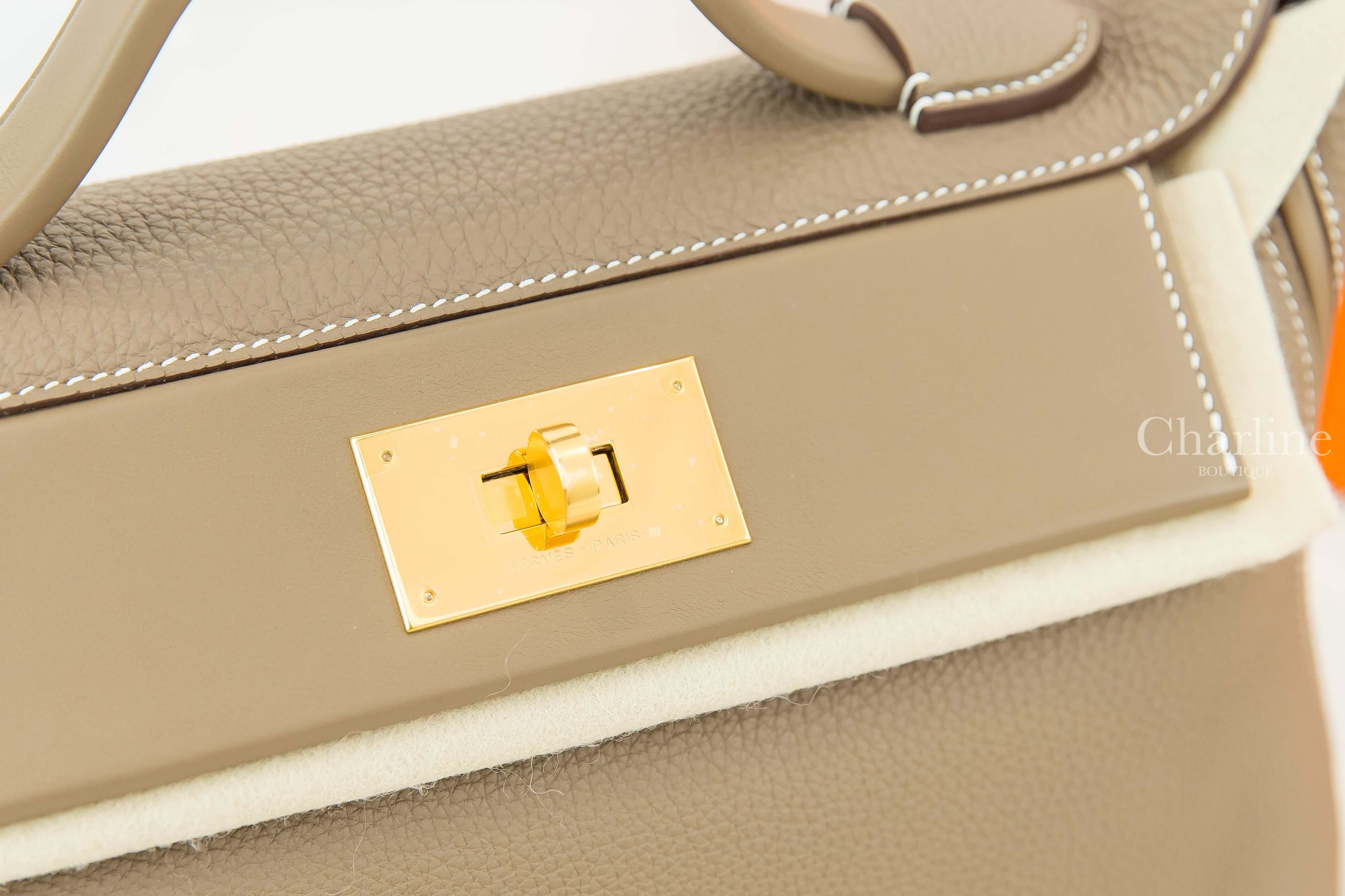 Hermès Kelly 24/24 29 18 Etoupe Veau Togo/Veau Swift 大象灰金釦手提肩背包