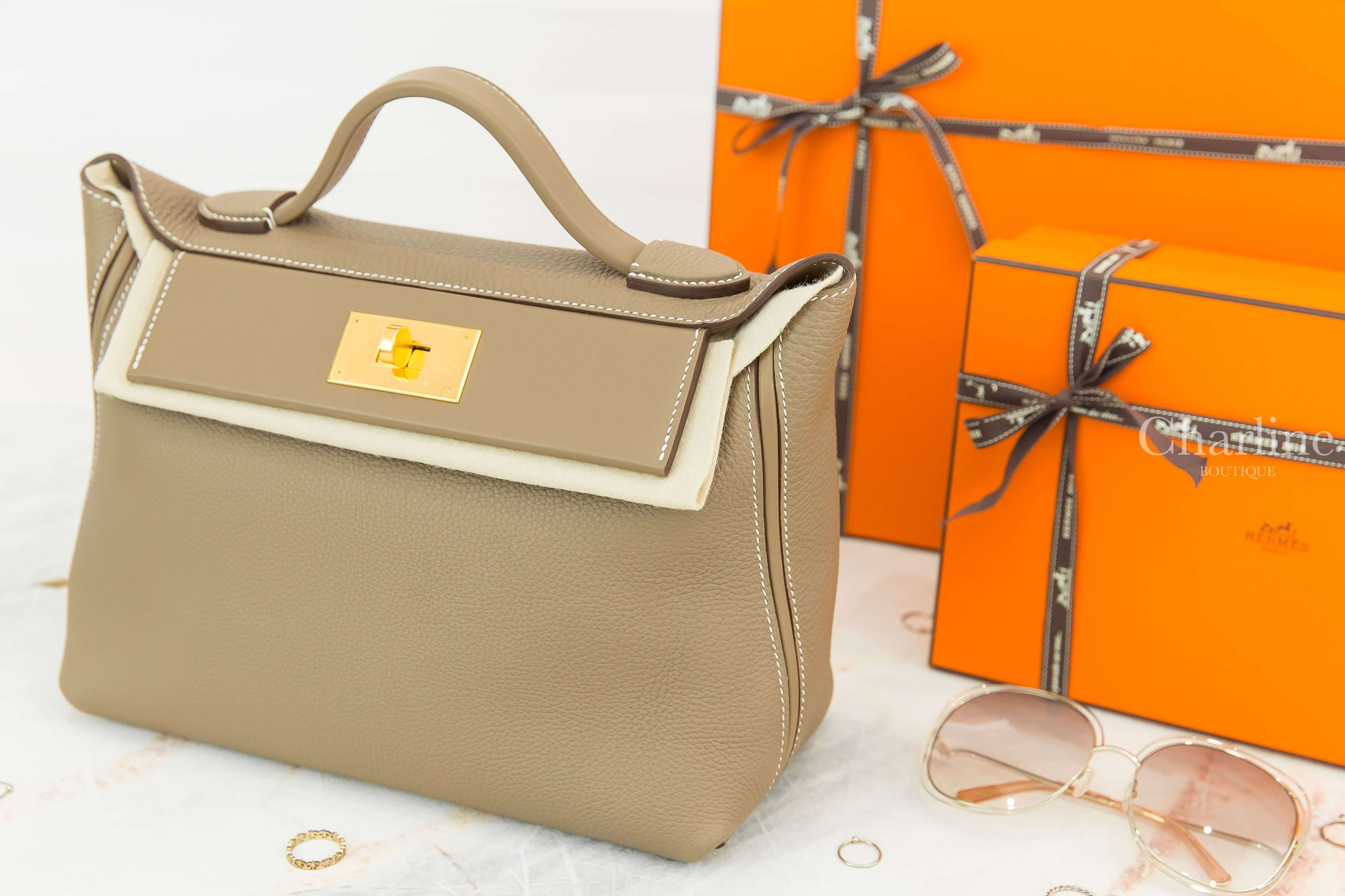 Hermès Kelly 24/24 29 18 Etoupe Veau Togo/Veau Swift 大象灰金釦手提肩背包-Charline Boutique 精品代購