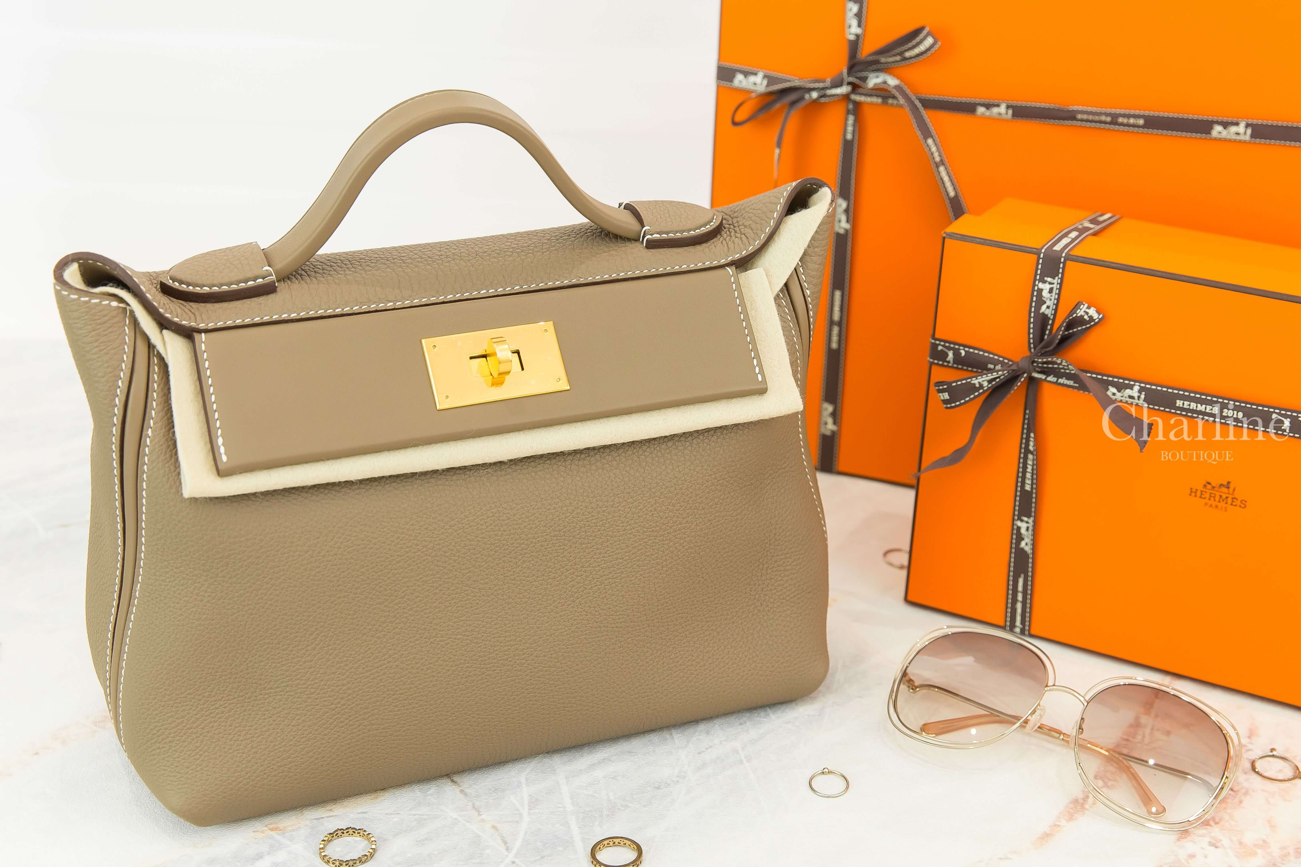 Hermès Kelly 24/24 29 18 Etoupe Veau Togo/Veau Swift 大象灰金釦手提肩背包-Charline Boutique 精品代購