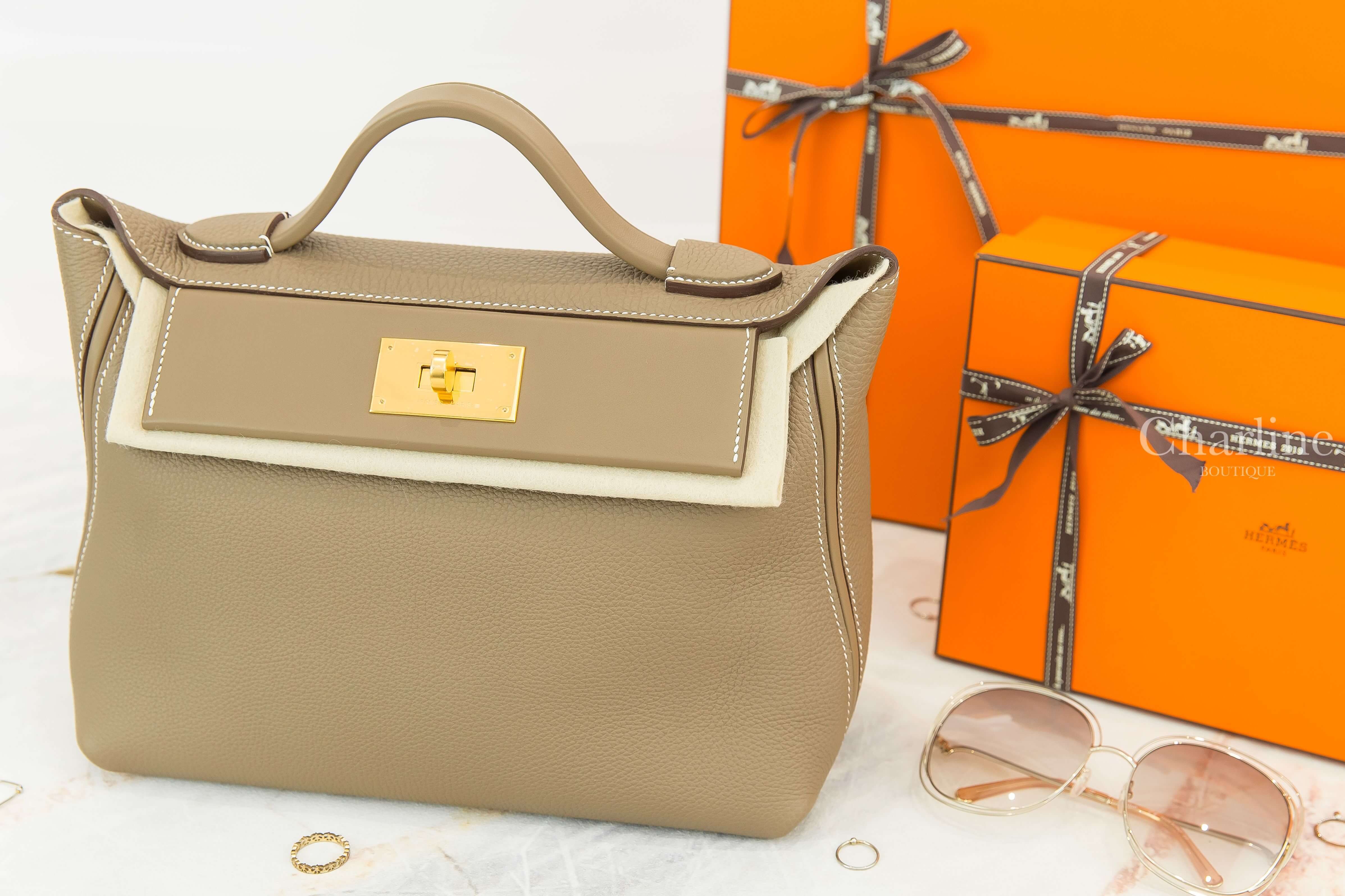 Hermès Kelly 24/24 29 18 Etoupe Veau Togo/Veau Swift 大象灰金釦手提肩背包-Charline Boutique 精品代購