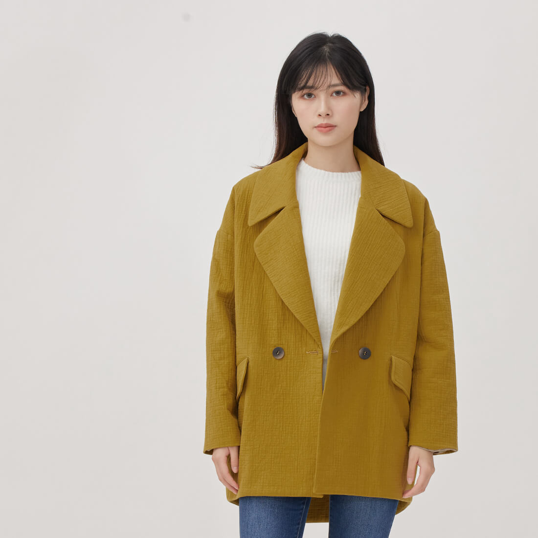 Beata 雙排釦雙層棉西裝外套/芥黃