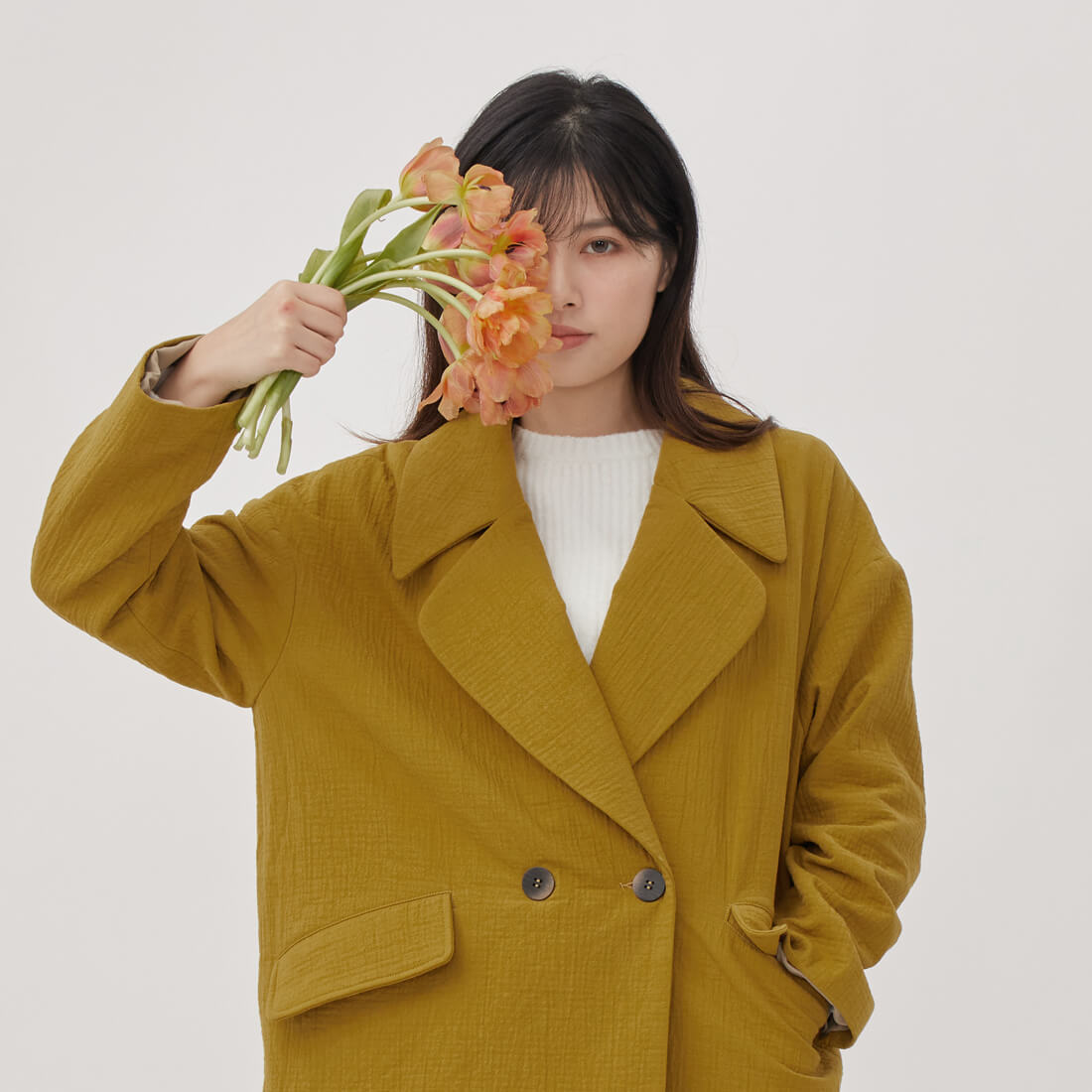 Beata 雙排釦雙層棉西裝外套/芥黃