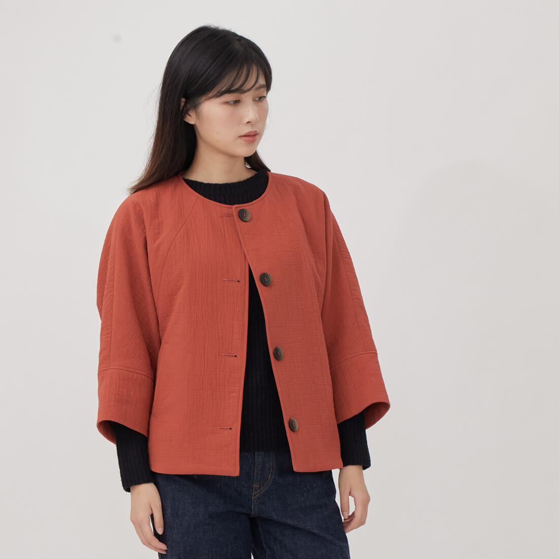 Anita 雙層棉短版七分袖外套/磚紅