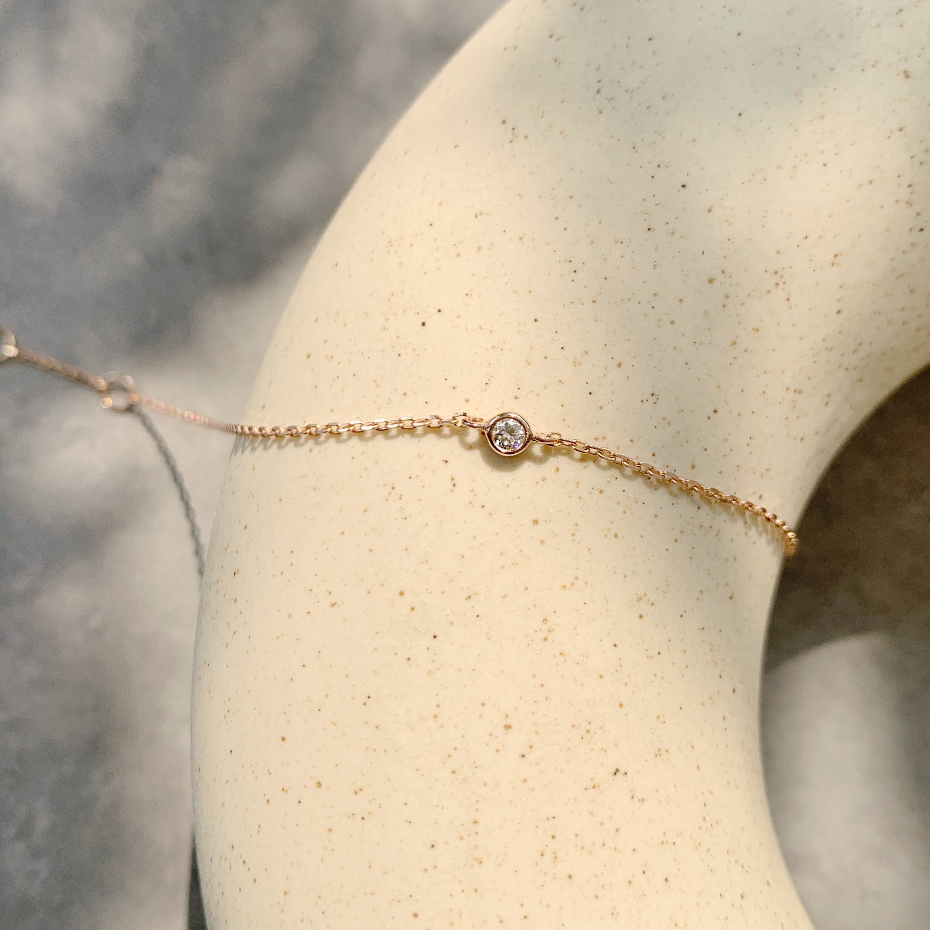 14K簡約圓邊白鑽手鍊