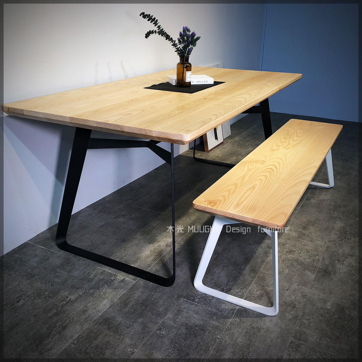 VERN-北歐造型扁腳實木桌(可訂製)