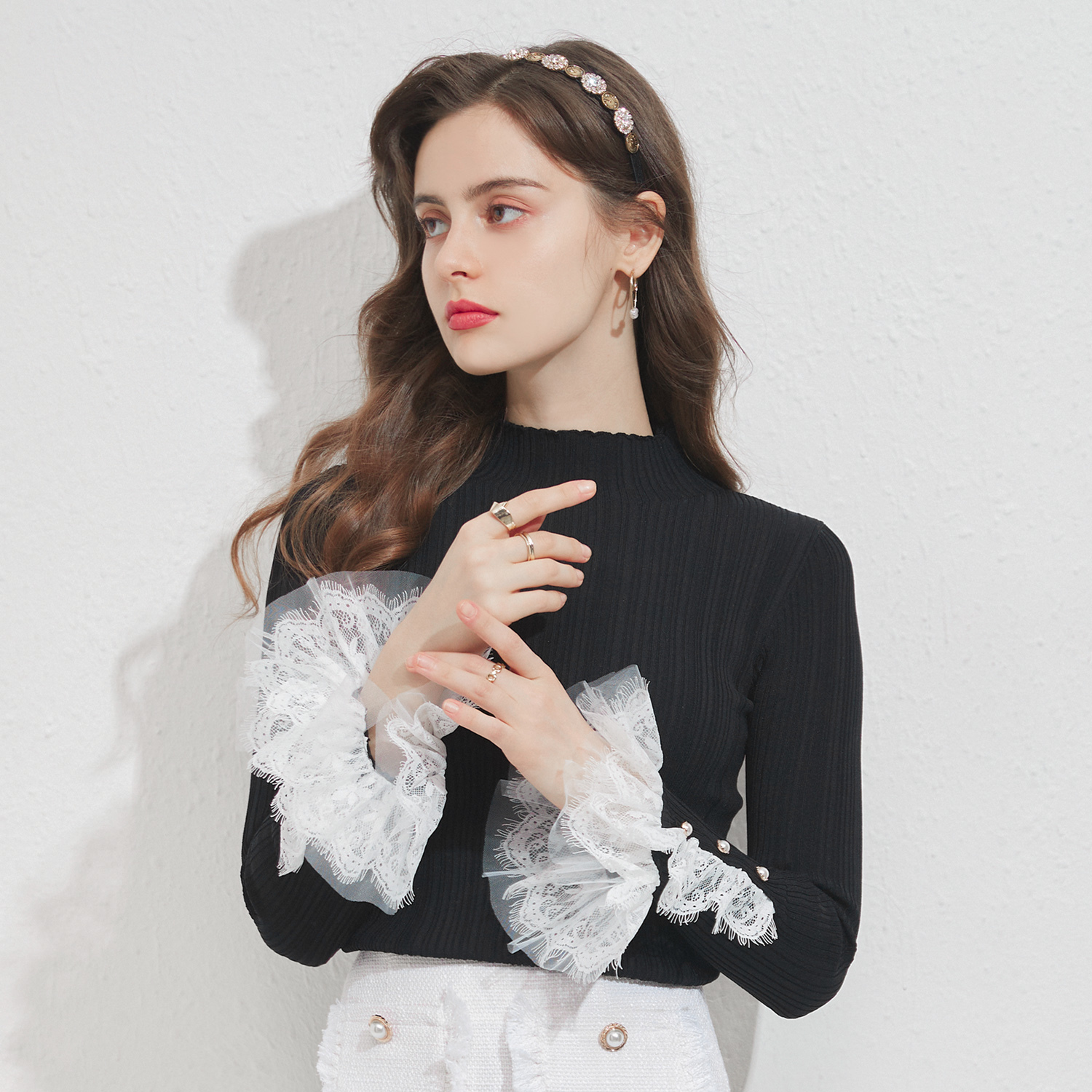 Knitted Top With Lace Detail