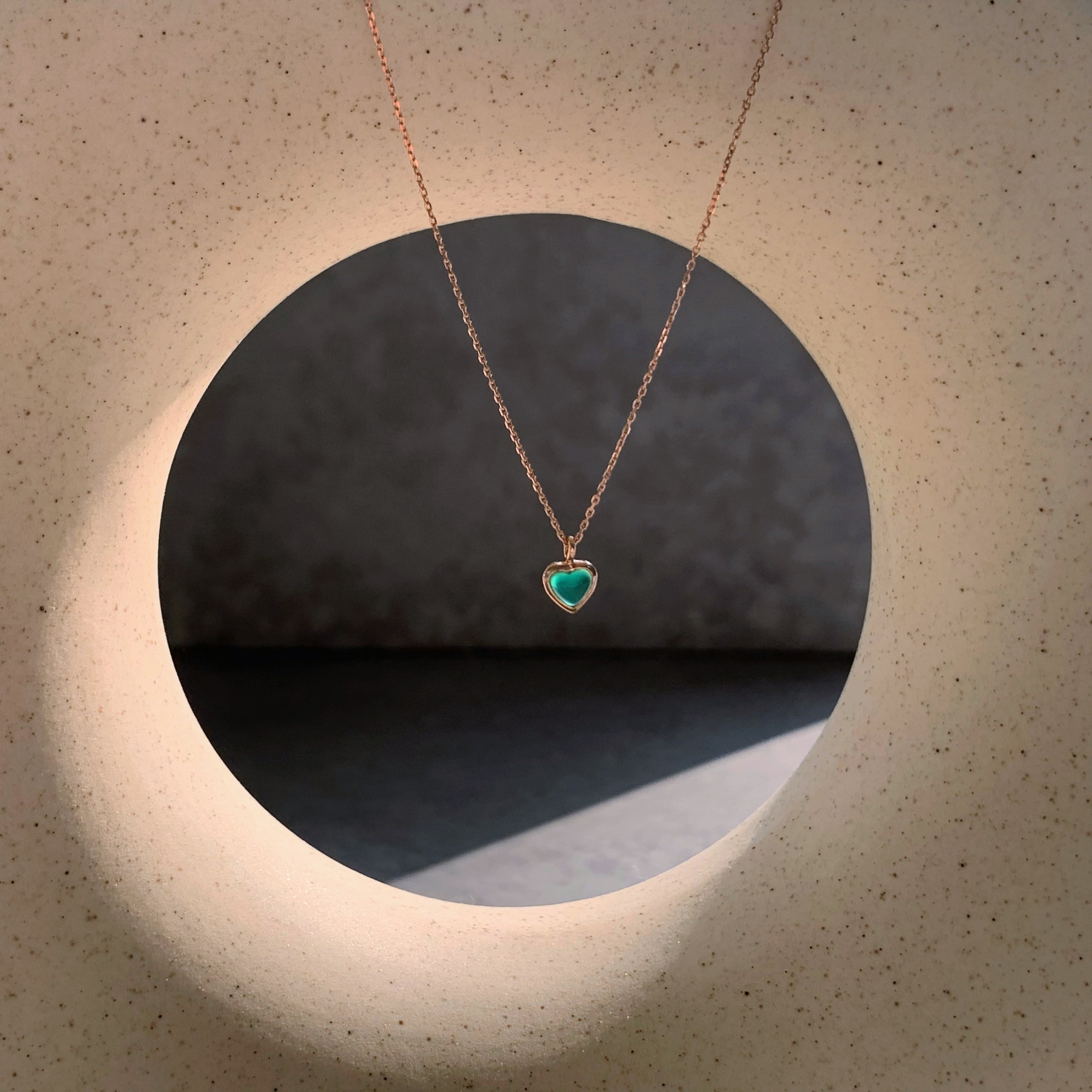 14K QQ HEART綠瑪瑙鎖骨鍊