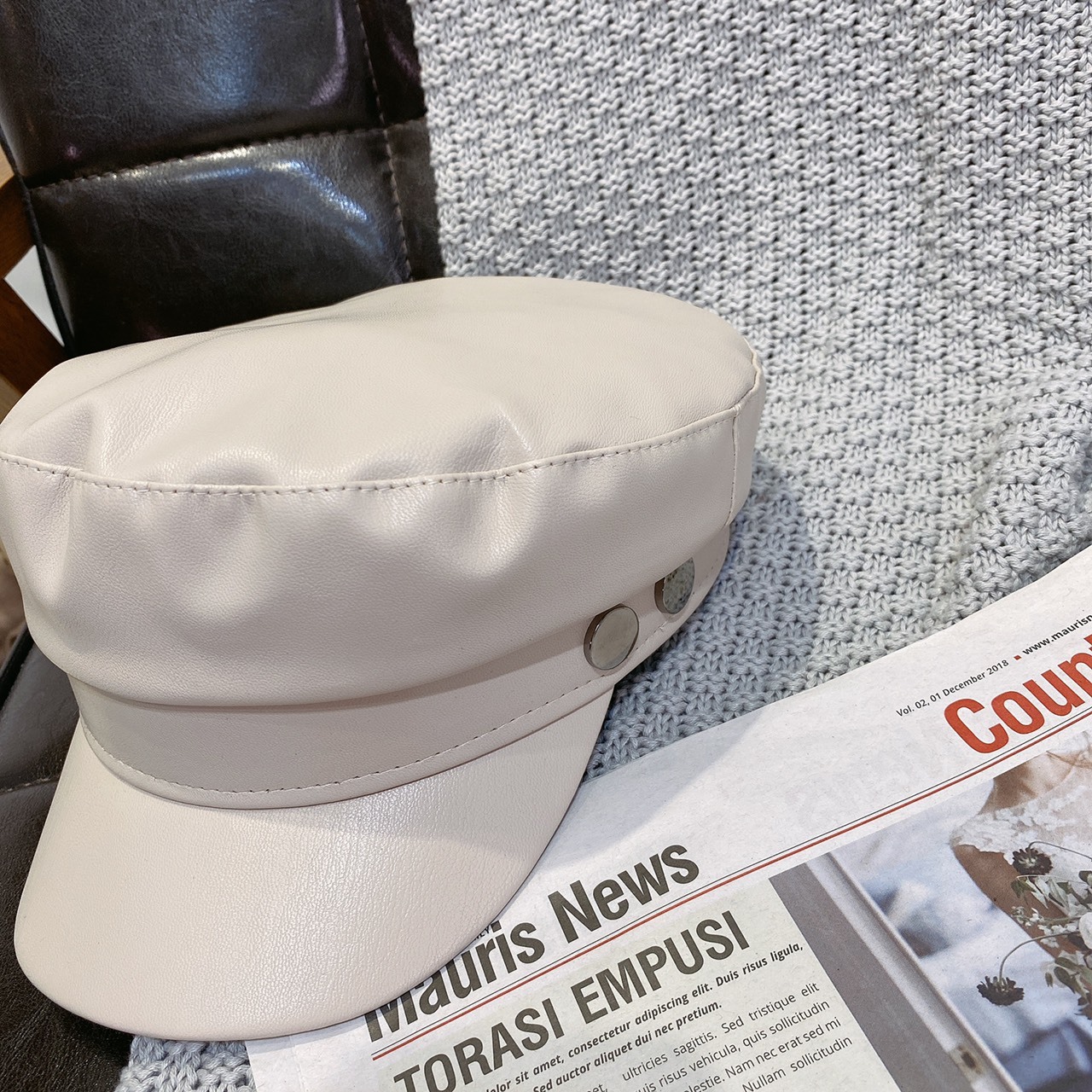 質感皮革海軍帽/三色