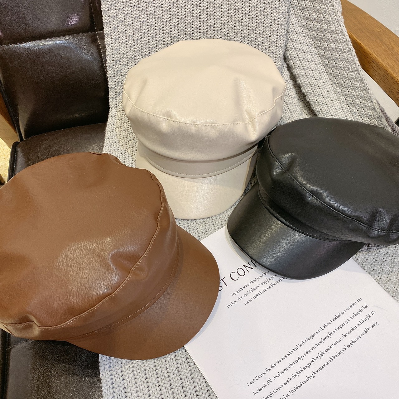 質感皮革海軍帽/三色