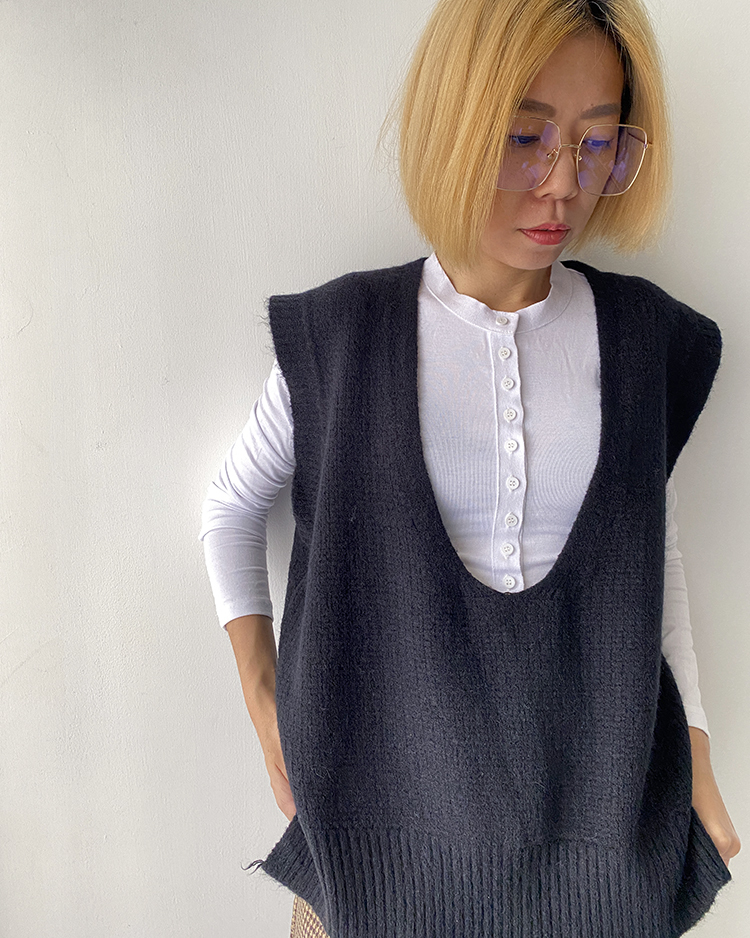 MFV-1671 V領針織背心 ʙʟᴀᴄᴋ