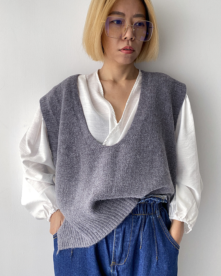 MFV-1671 V領針織背心 ɢʀᴇʏ