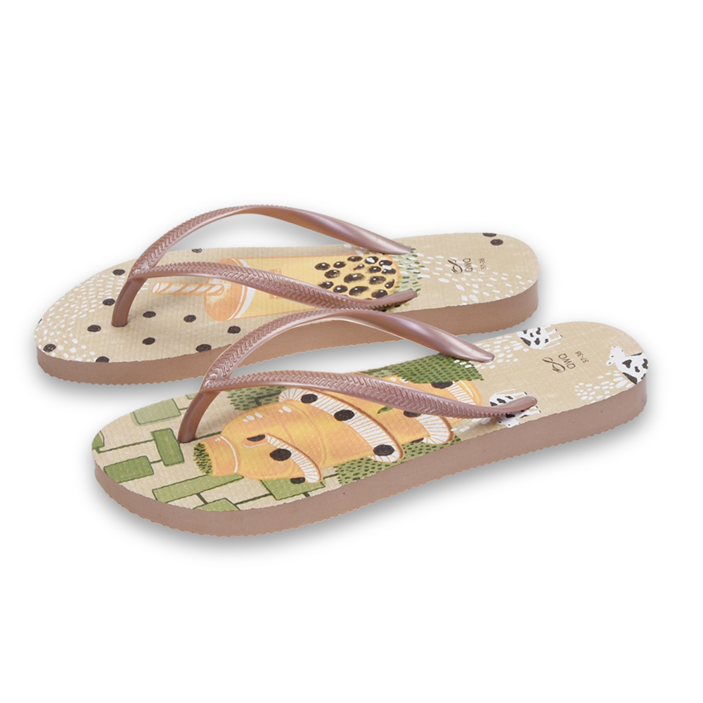 普普設計 珍珠奶茶 女款細帶人字夾腳拖鞋 薔薇金色