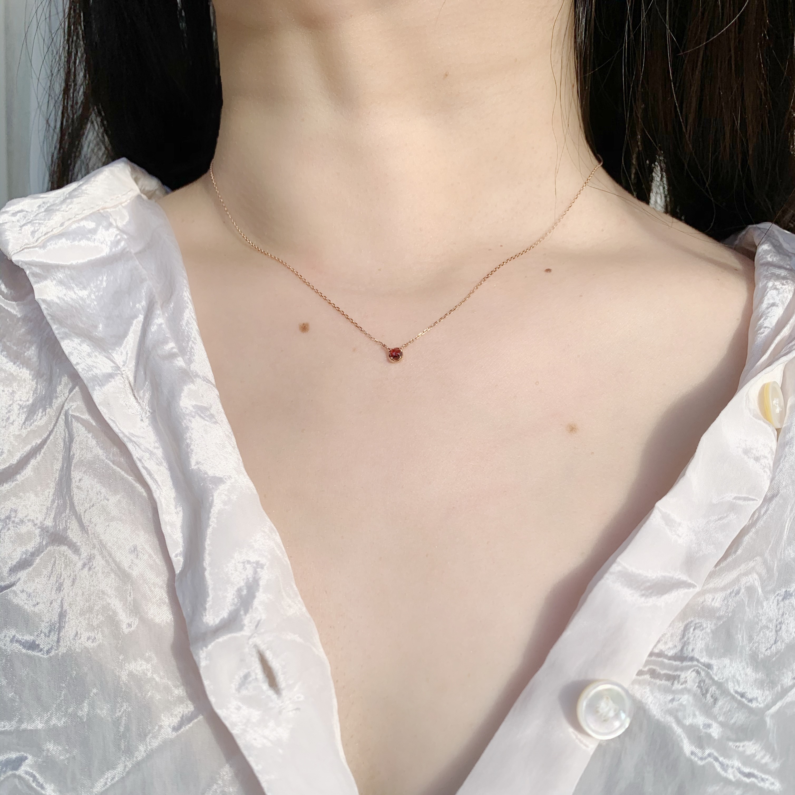 14K mini cushion玫瑰石榴鎖骨鏈