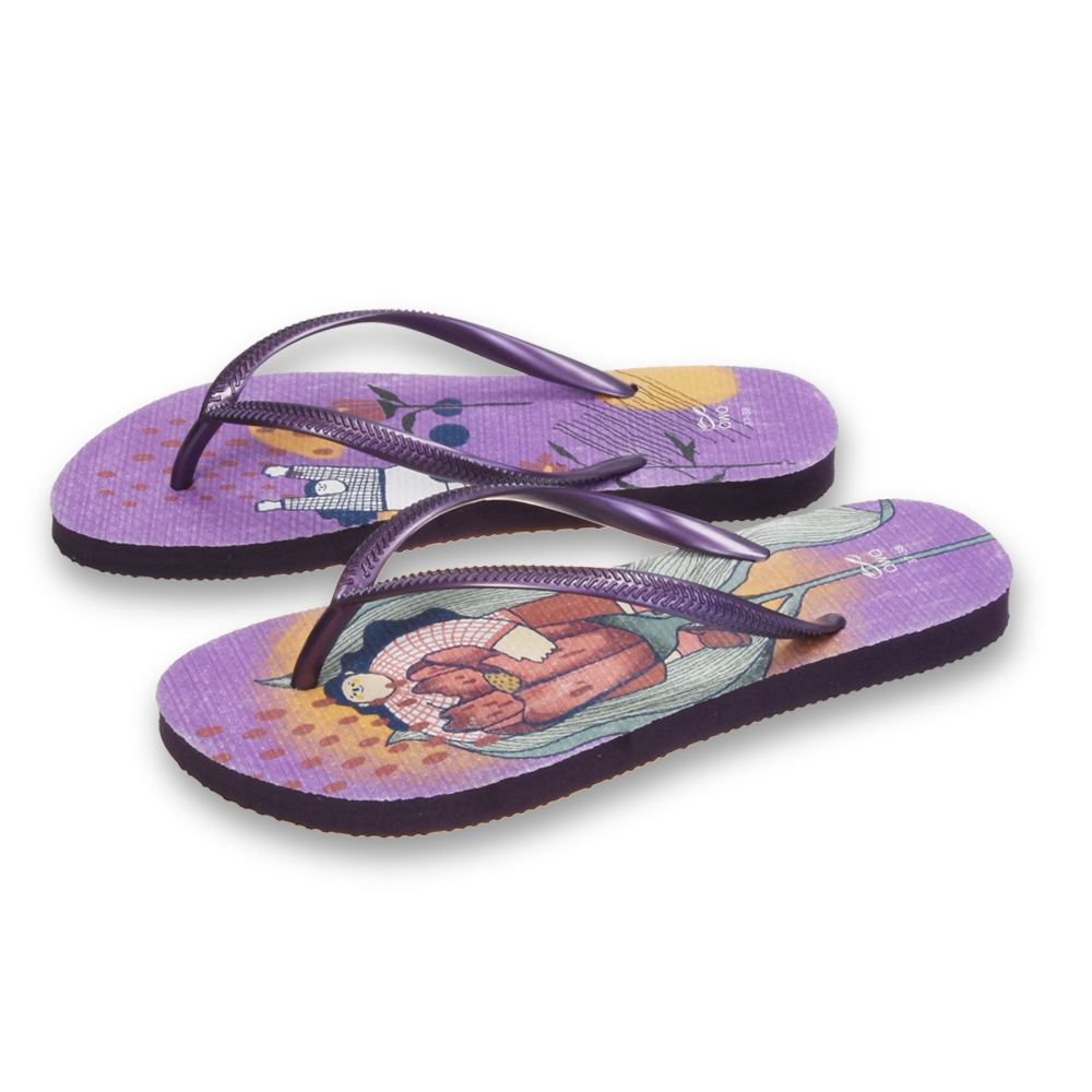 普普設計 花朵 女款細帶人字夾腳拖鞋 紫色