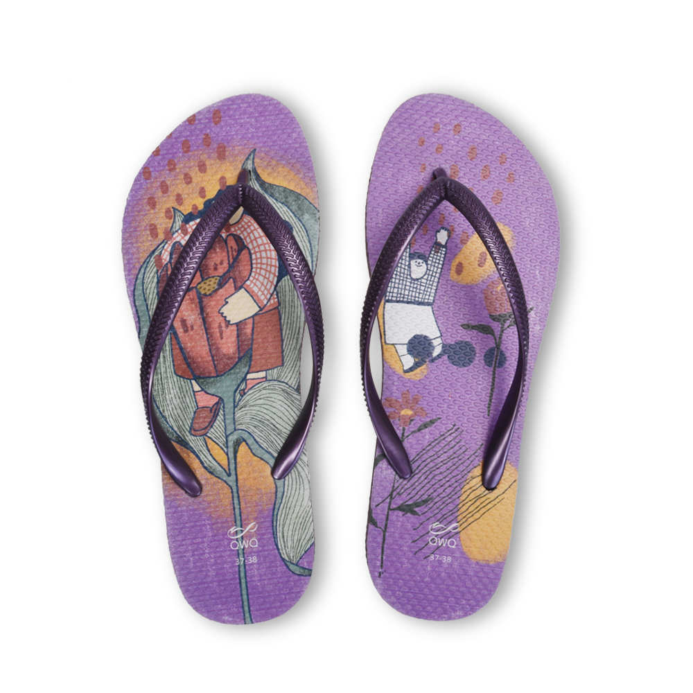 普普設計 花朵 女款細帶人字夾腳拖鞋 紫色