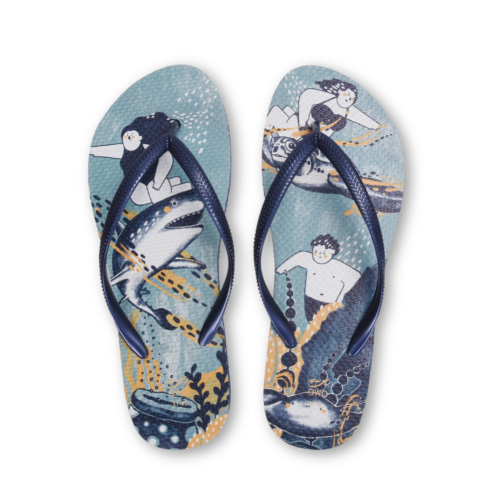 普普設計 悠遊海洋 女款細帶人字夾腳拖鞋 藍色