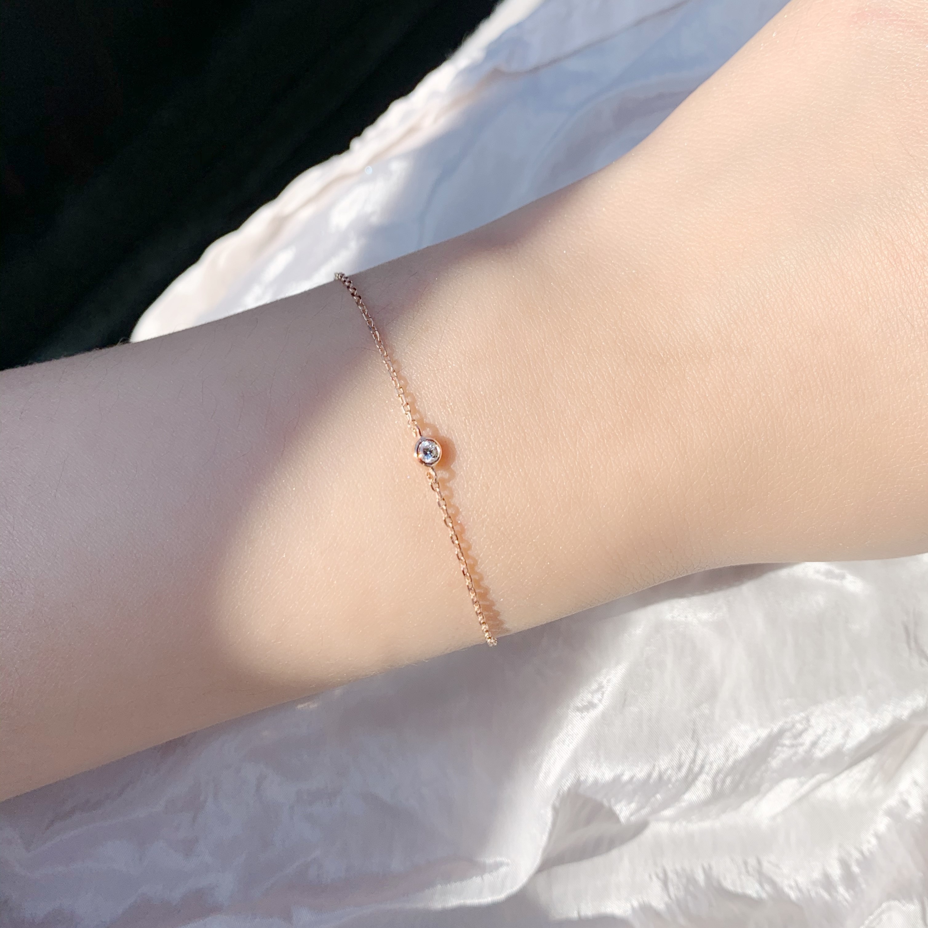 14K簡約圓邊白鑽手鍊