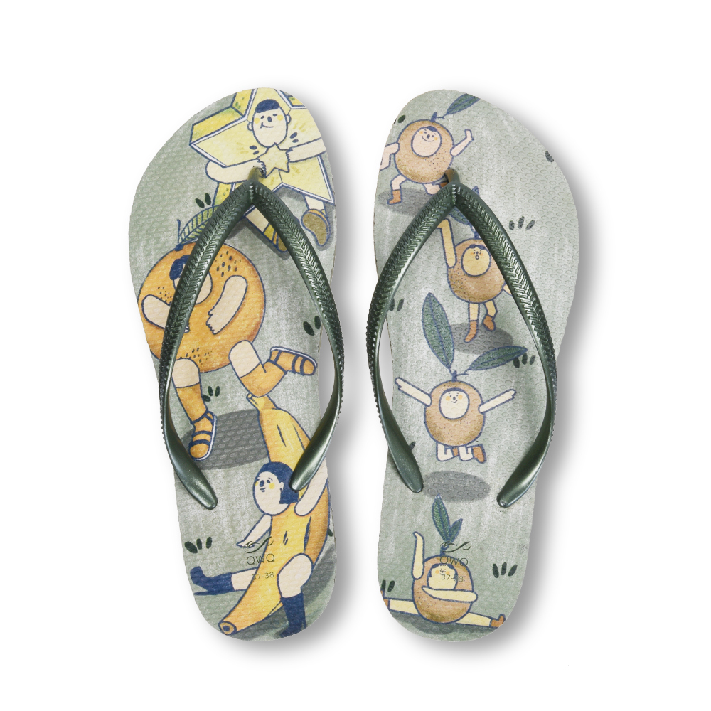 普普設計 水果 女款細帶人字夾腳拖鞋 綠色