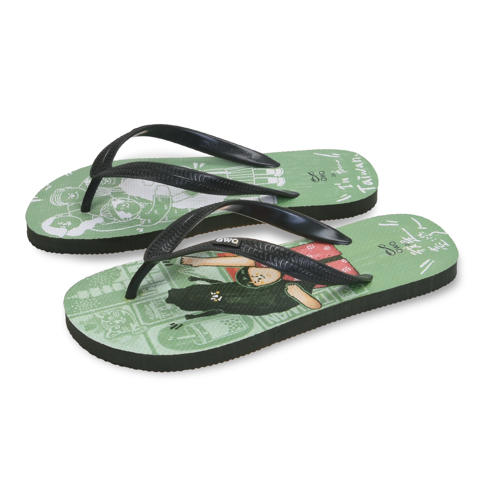 普普設計 我是台灣人 男款粗帶人字夾腳拖鞋 綠色